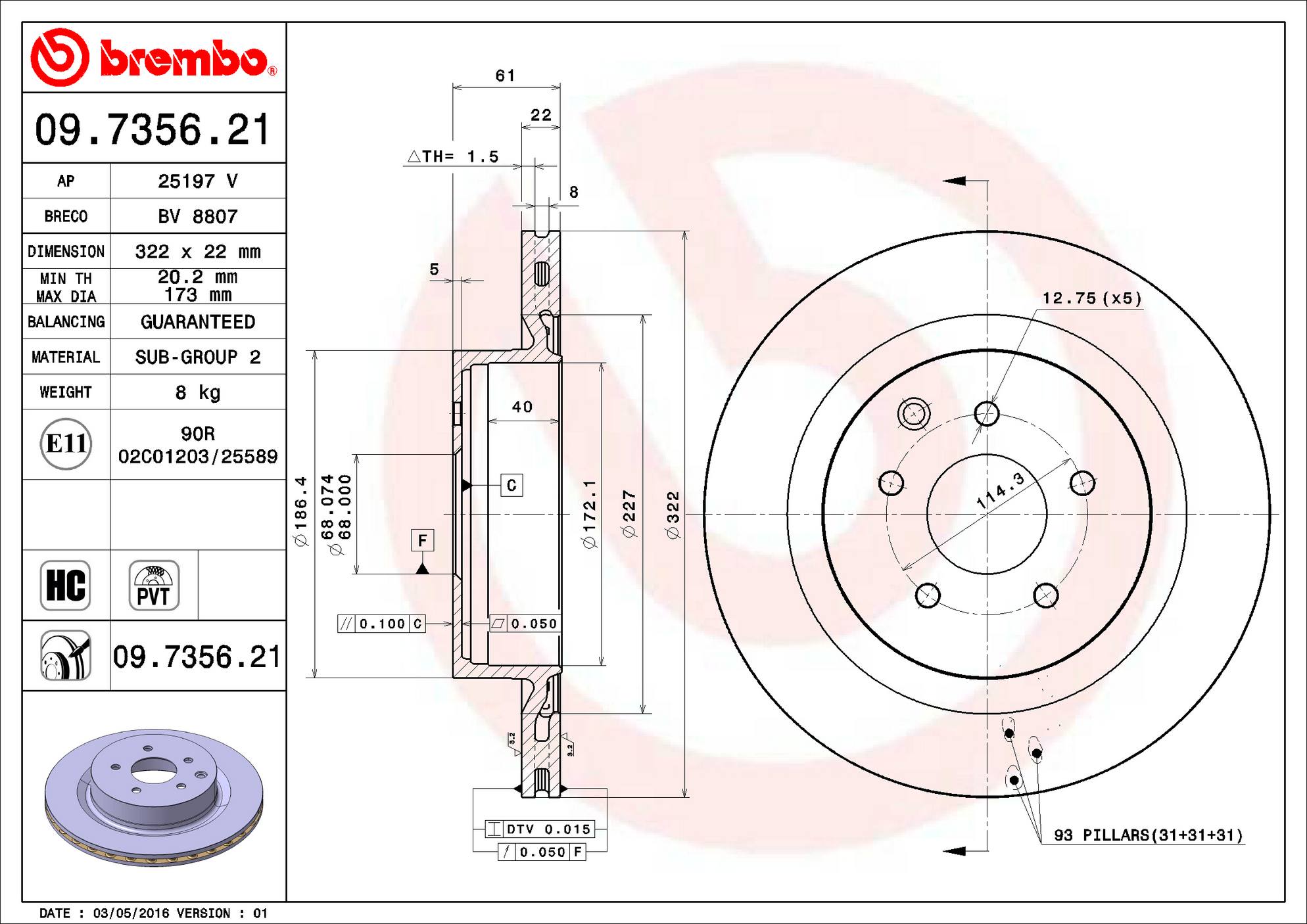 Nissan Infiniti Disc Brake Pad and Rotor Kit - Rear (322mm) (Ceramic) Brembo