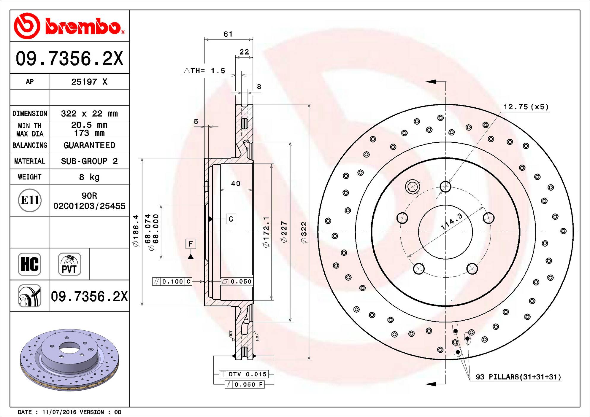 Nissan Infiniti Disc Brake Rotor - Rear (322mm) 43206CD005 Brembo