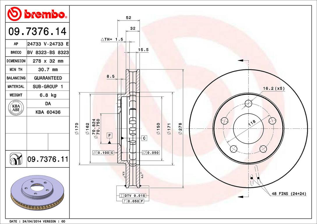 Chevrolet Oldsmobile Pontiac Disc Brake Rotor - Front (278mm) 19303831 Brembo