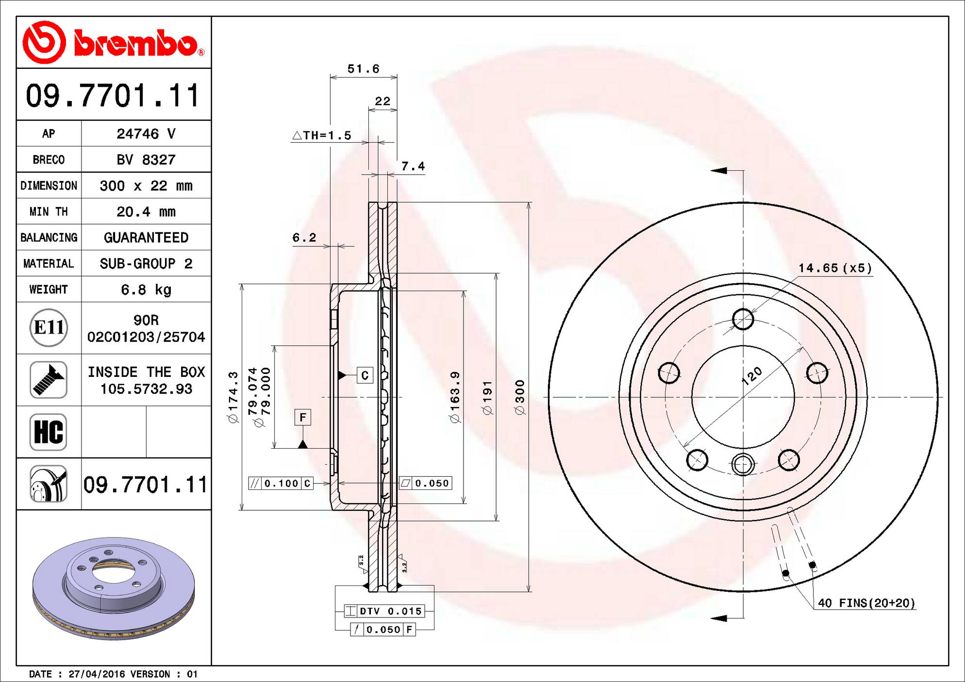 BMW Disc Brake Pad and Rotor Kit - Front (300mm) (Ceramic) Brembo