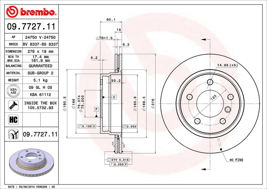 BMW Disc Brake Pad and Rotor Kit - Rear (276mm) (Ceramic) Brembo