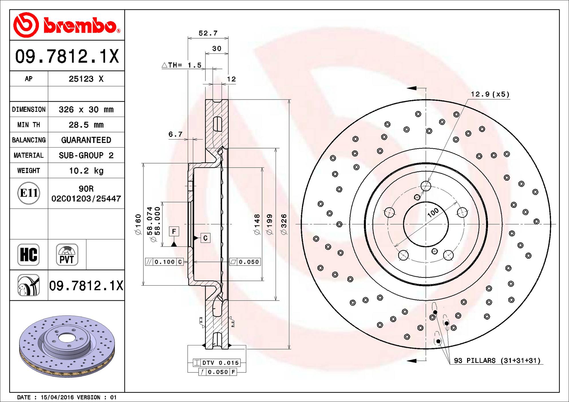 Subaru Disc Brake Pad and Rotor Kit - Front (326mm) (Ceramic) (Xtra) Brembo