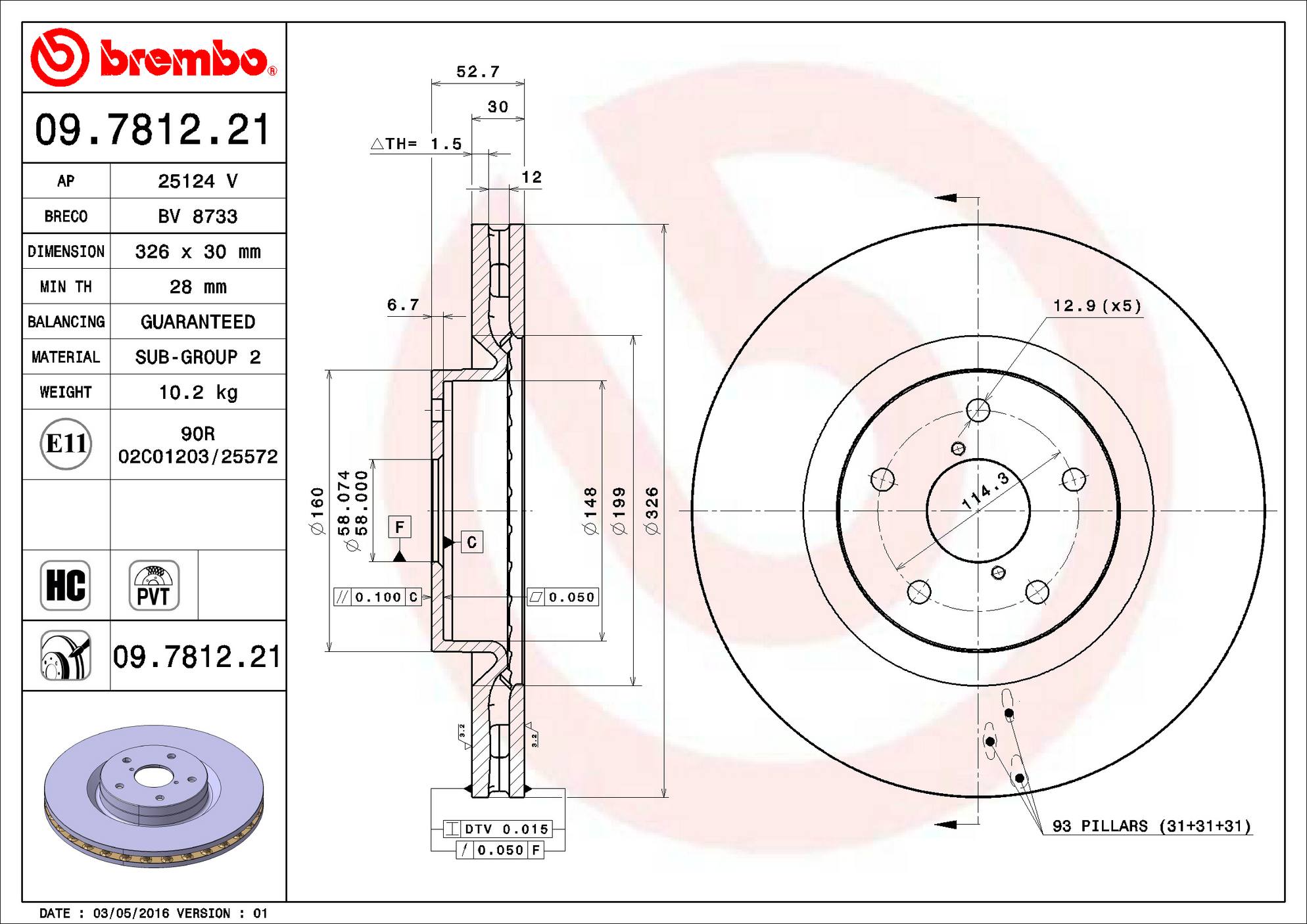 Toyota Subaru Disc Brake Rotor - Front (326mm) SU00306805 Brembo