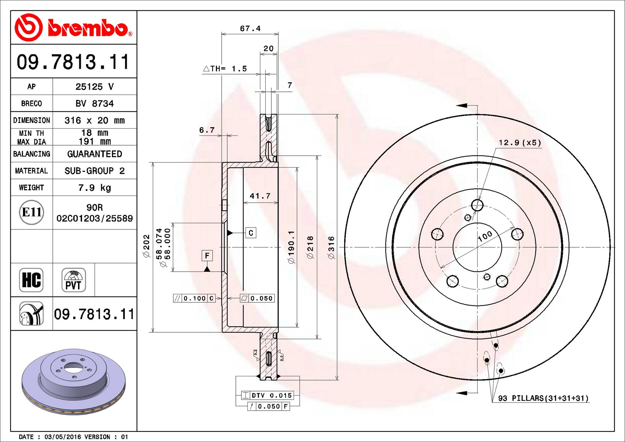 Subaru Disc Brake Pad and Rotor Kit - Rear (316mm) (Ceramic) Brembo