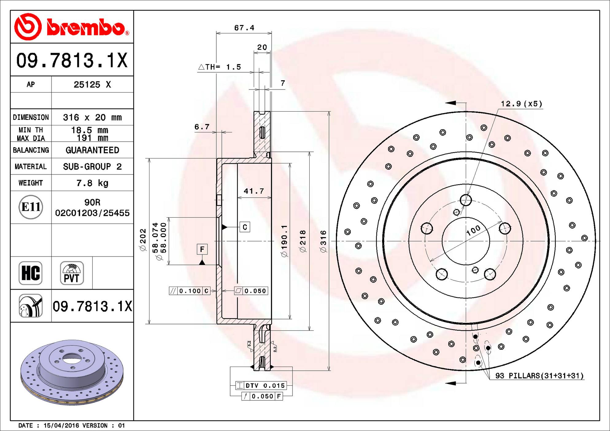 Subaru Disc Brake Rotor - Rear (316mm) 26700FE000 Brembo