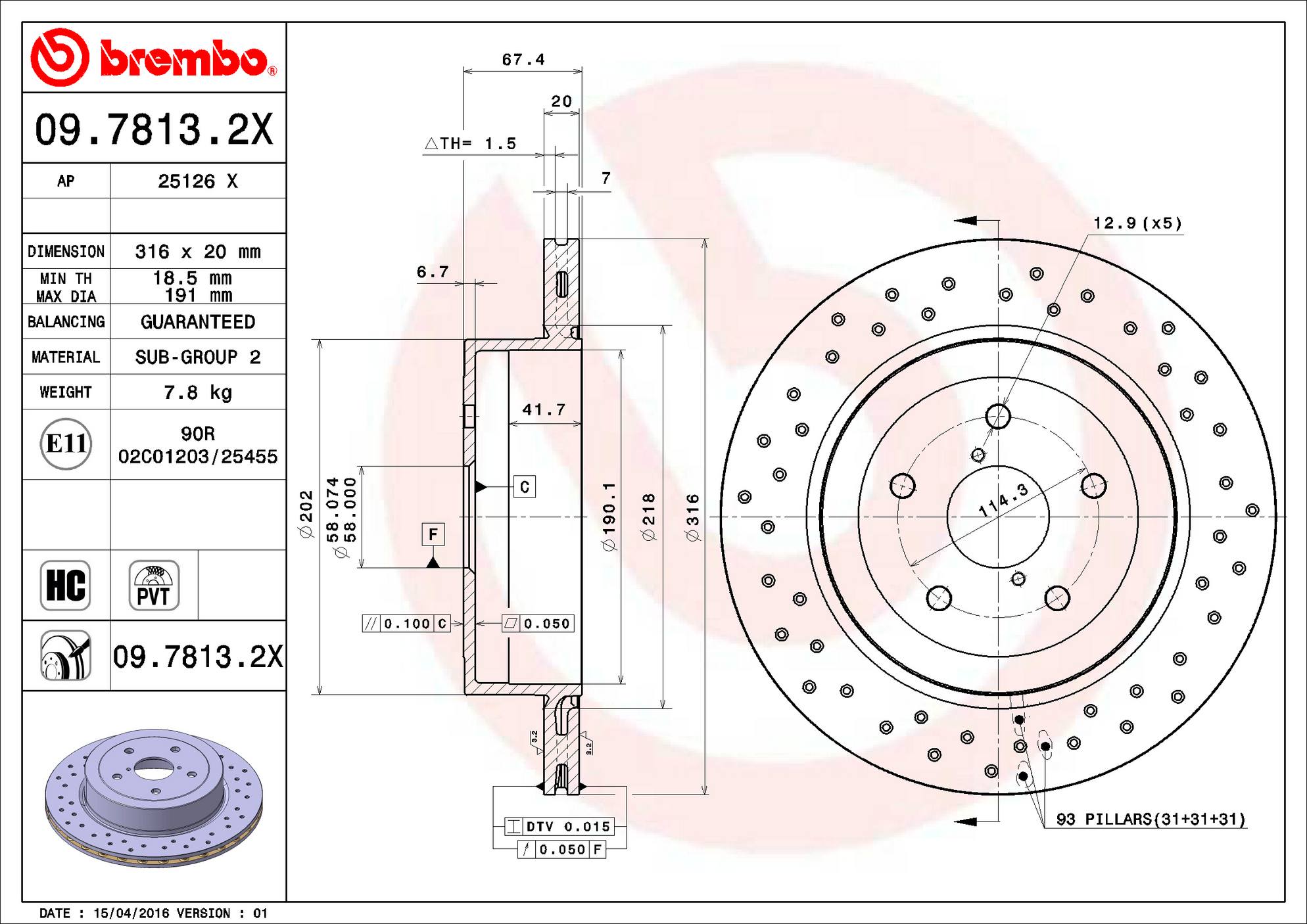 Subaru Disc Brake Rotor - Rear (316mm) 26700FE050 Brembo