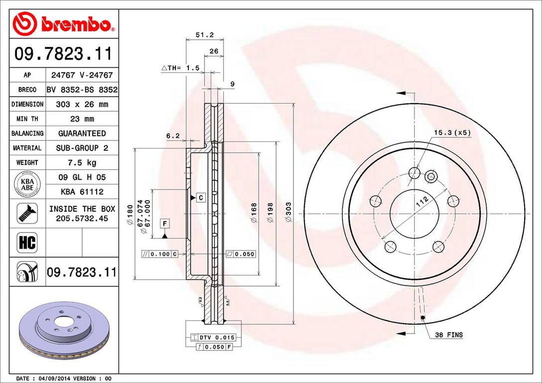 Mercedes Disc Brake Rotor - Front (303mm) A1634210212 Brembo