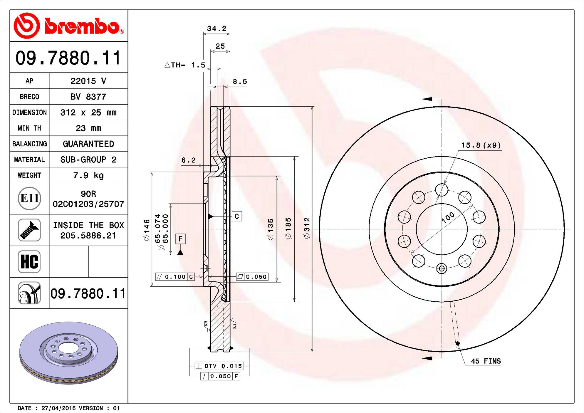 Audi Volkswagen Disc Brake Pad and Rotor Kit - Front (312mm) (Ceramic) Brembo