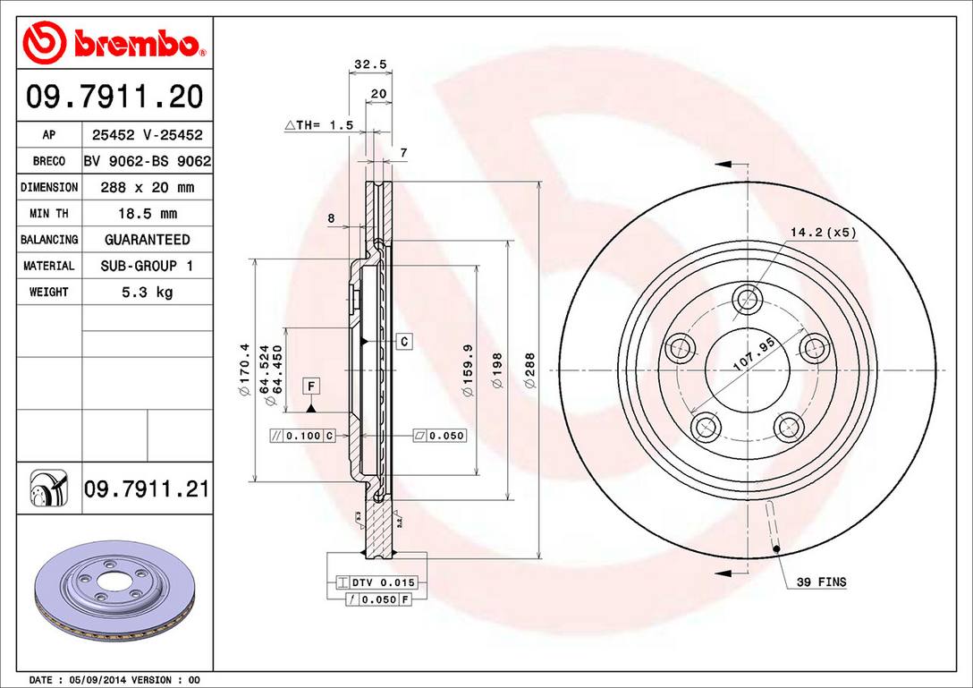 Jaguar Ford Lincoln Disc Brake Rotor - Rear (288mm) XR858224 Brembo