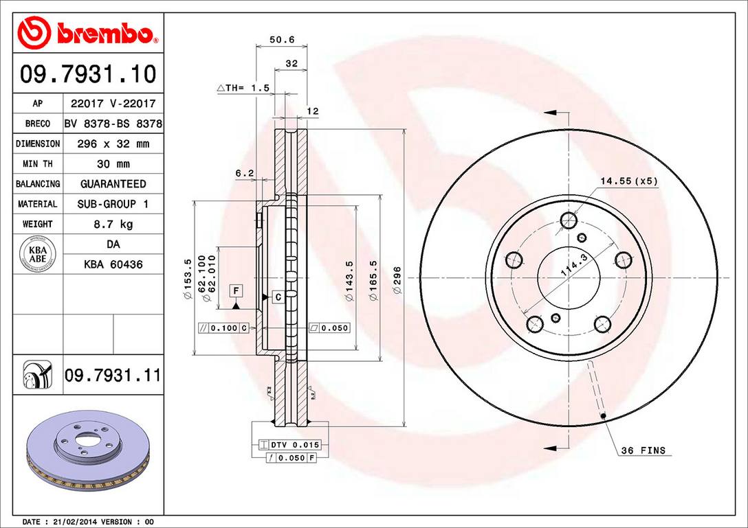 Lexus Disc Brake Rotor - Front (296mm) 4351250100 Brembo