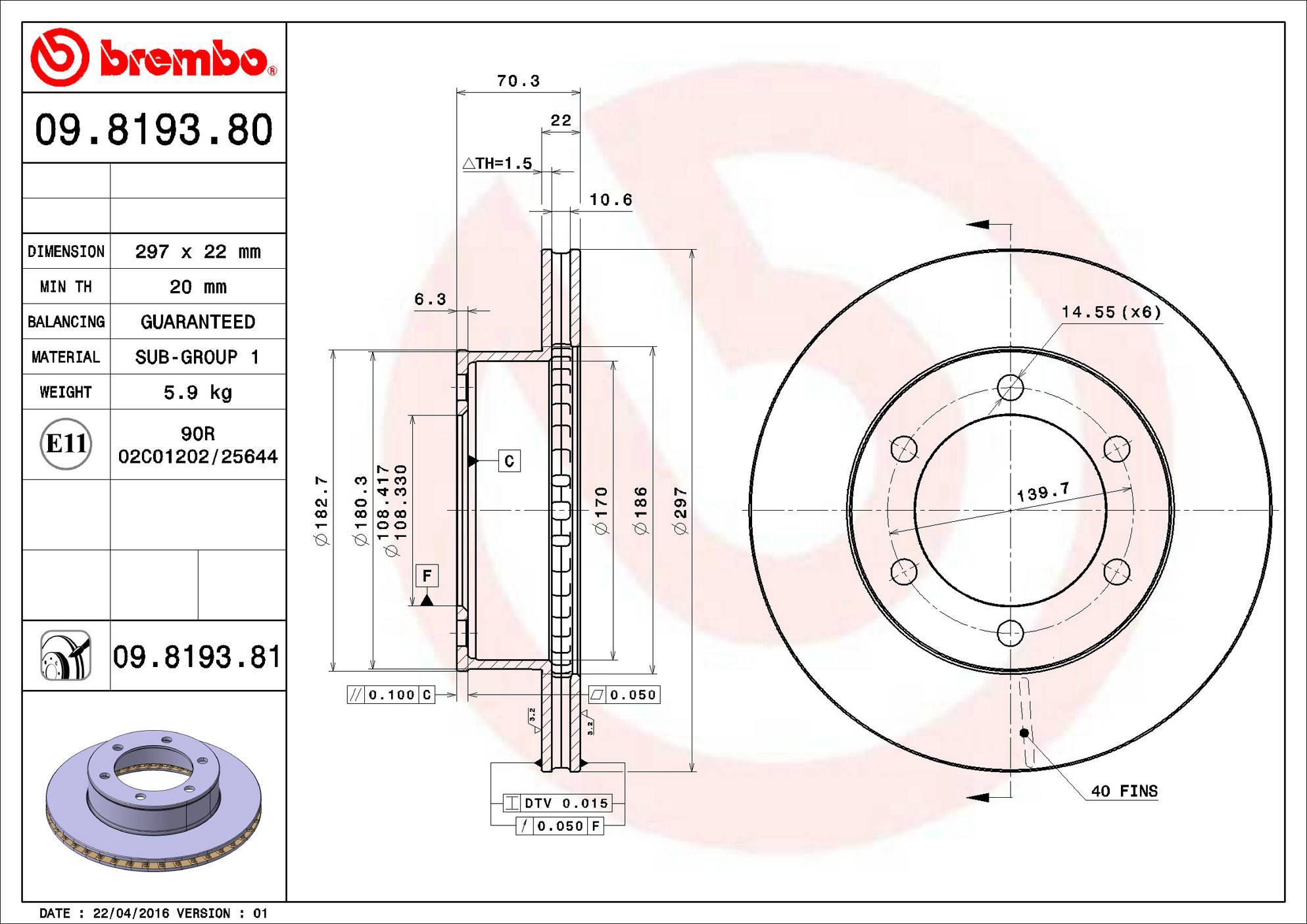 Toyota Disc Brake Rotor - Front (297mm) 4351235310 Brembo