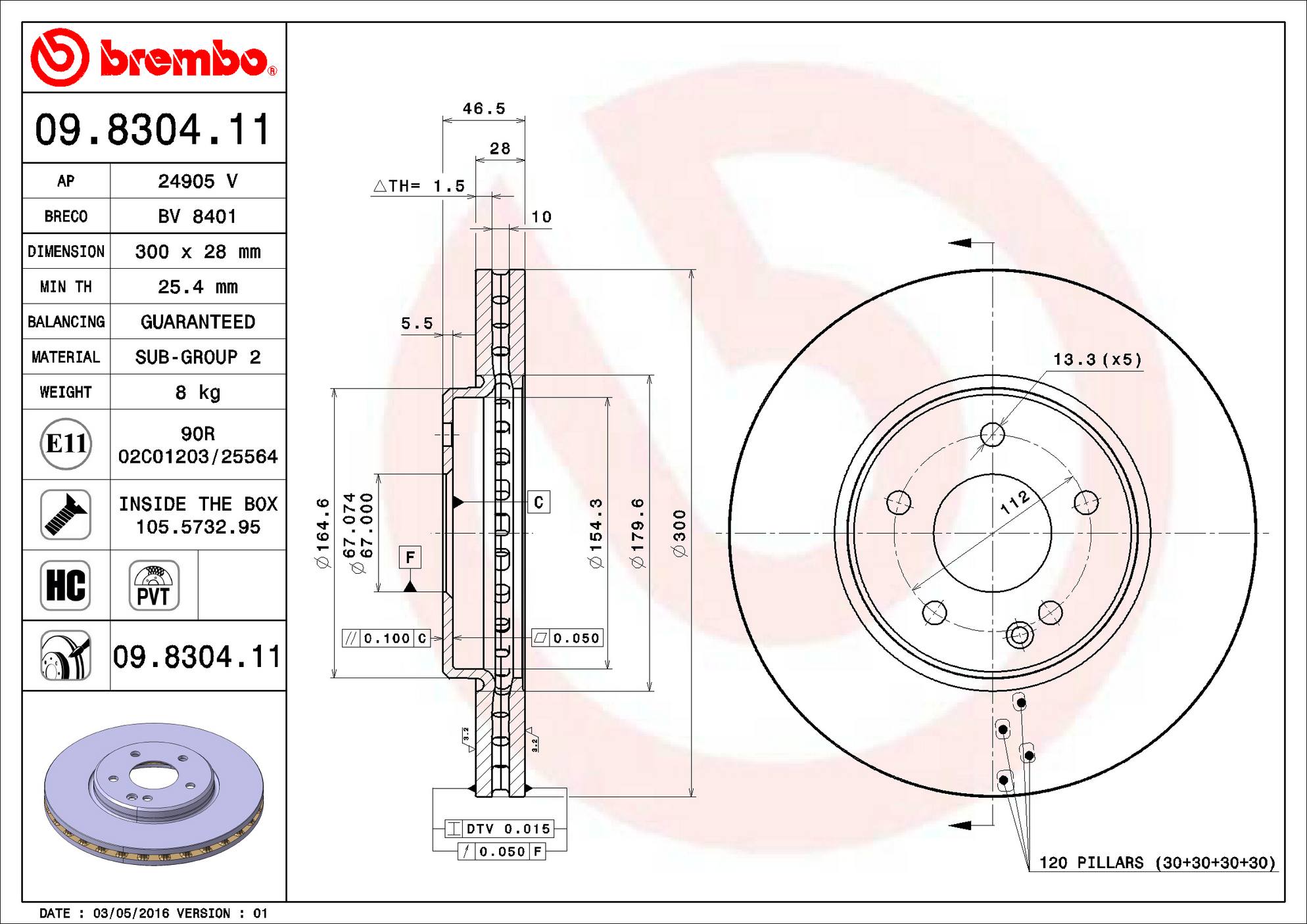 Mercedes Chrysler Disc Brake Rotor - Front (300mm) 2104212512 Brembo