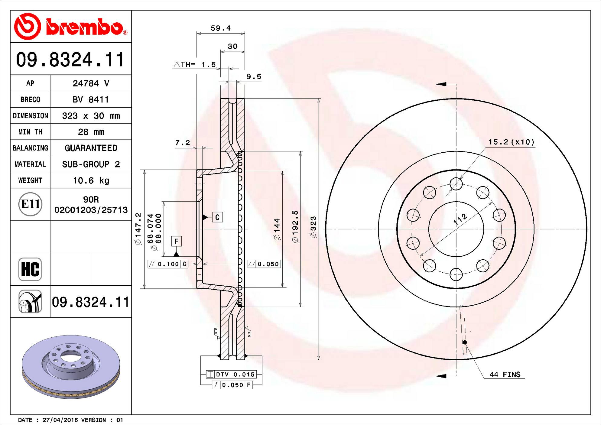 Audi Disc Brake Rotor - Front (323mm) 4D0615301A Brembo