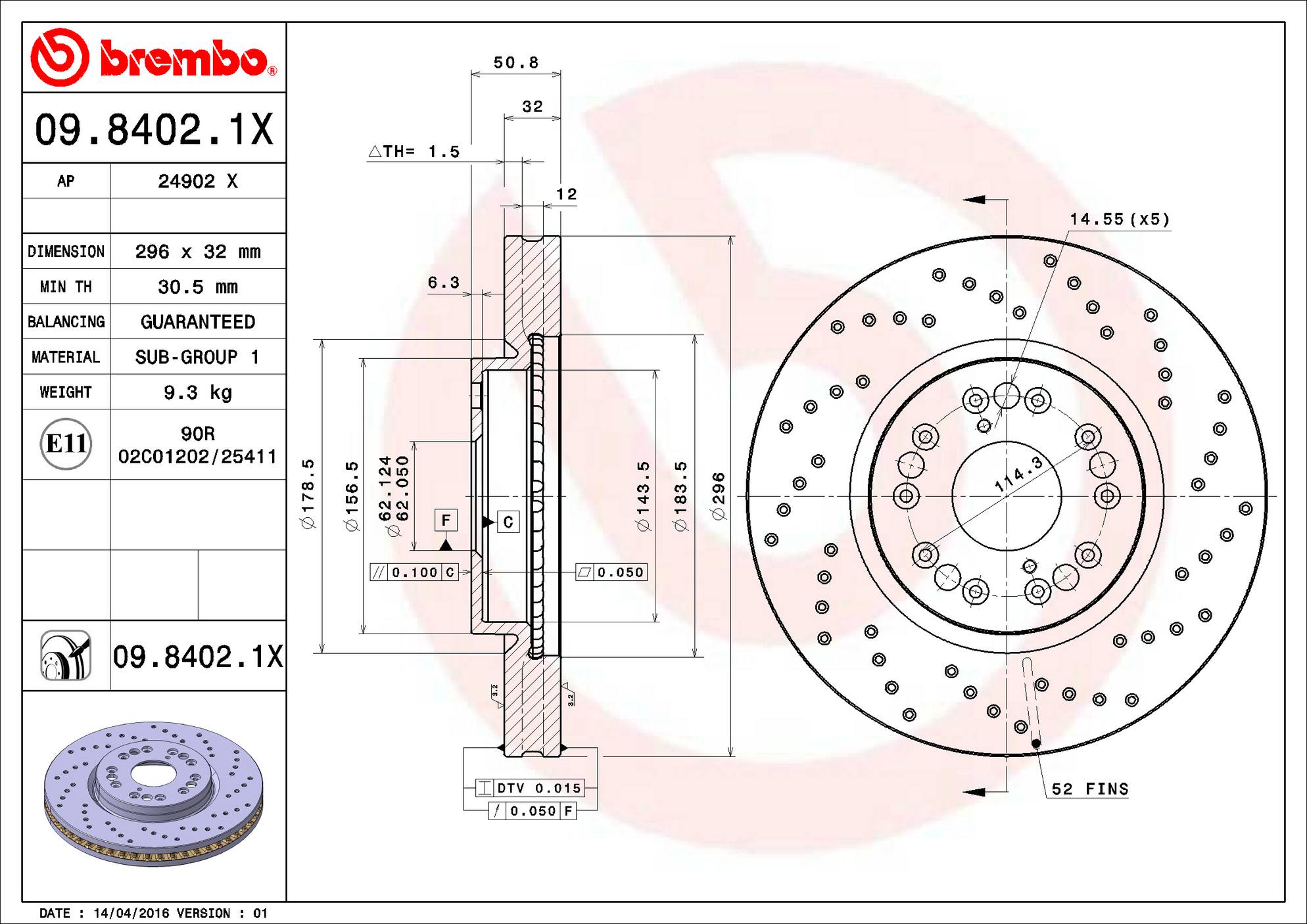 Lexus Disc Brake Rotor - Front (296mm) 4351253020 Brembo