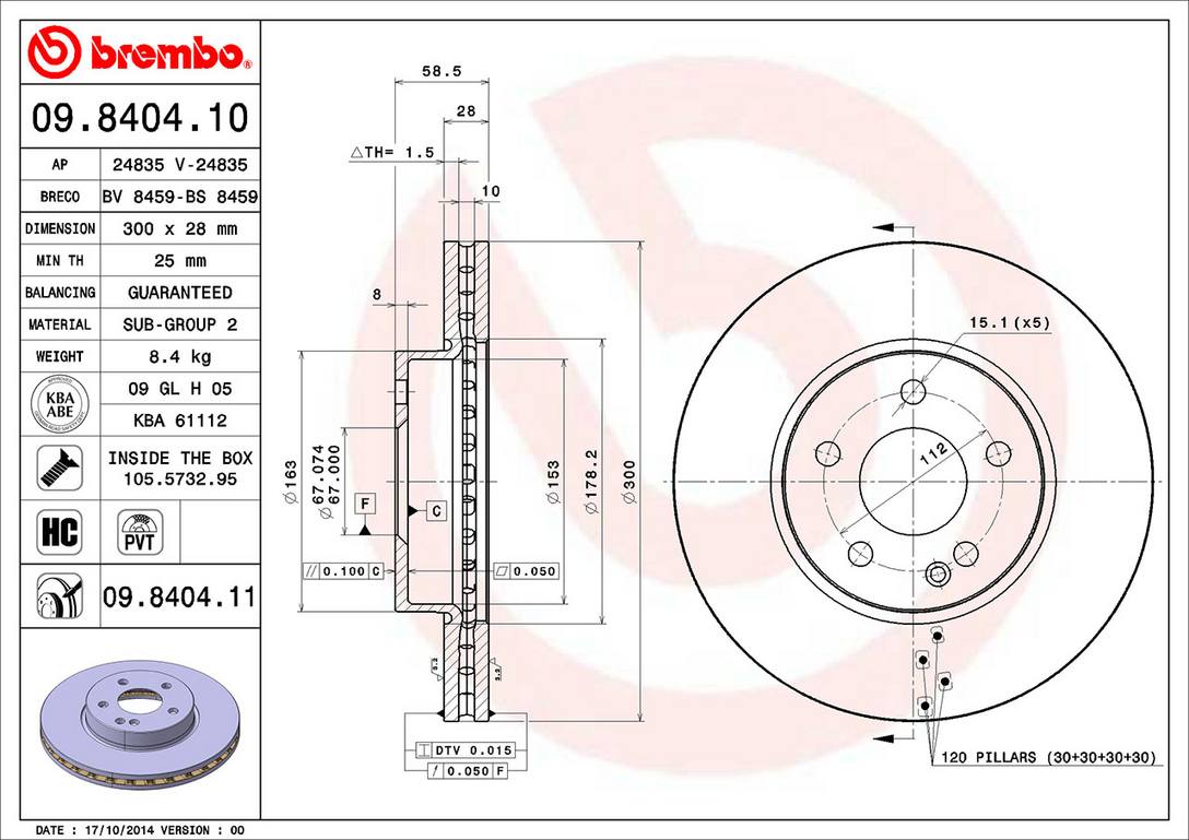 Mercedes Disc Brake Rotor - Front (300mm) 6394210312 Brembo