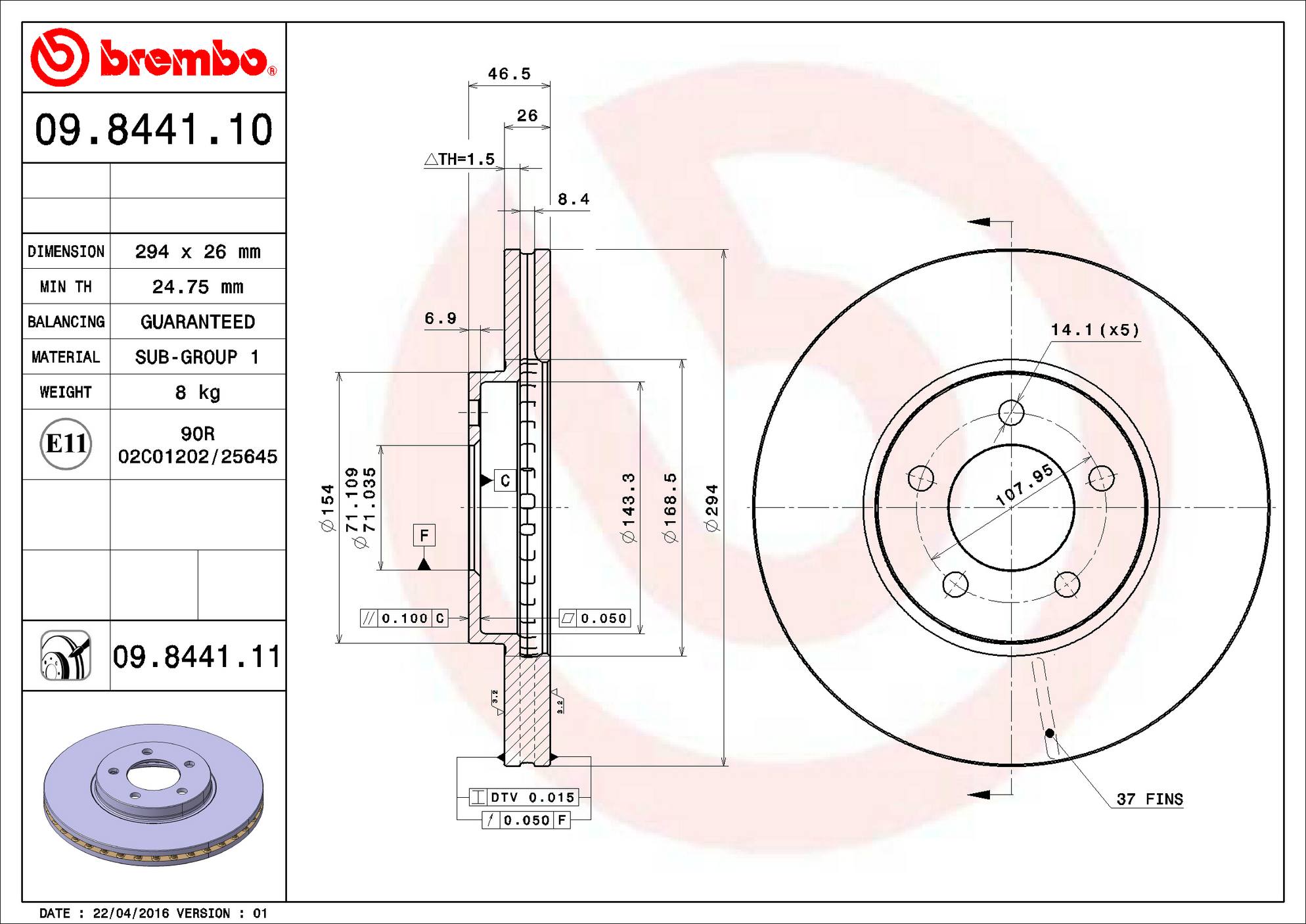 Ford Lincoln Mercury Disc Brake Rotor - Front (293.5mm) F8LZ1125AA Brembo