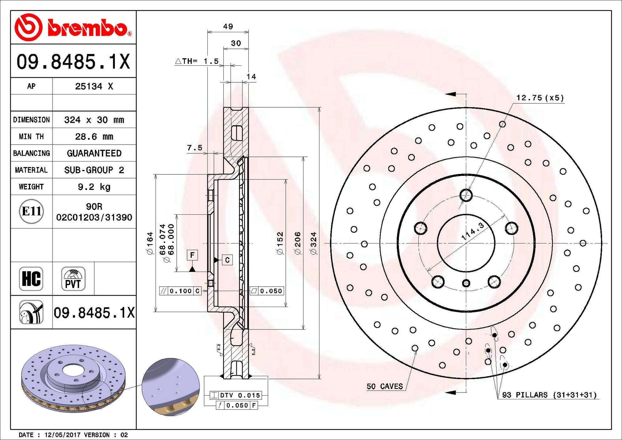 Nissan Infiniti Disc Brake Pad and Rotor Kit - Front (324mm) (Ceramic) (Xtra) Brembo