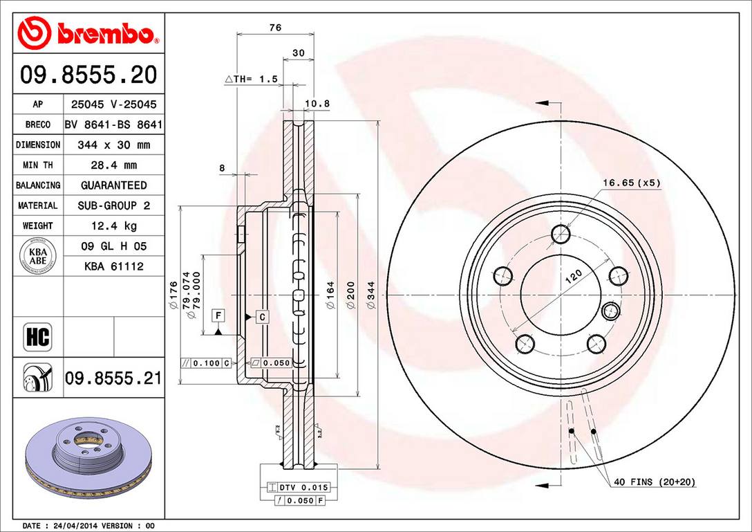 Land Rover Disc Brake Rotor - Front (344mm) SDB000201 Brembo