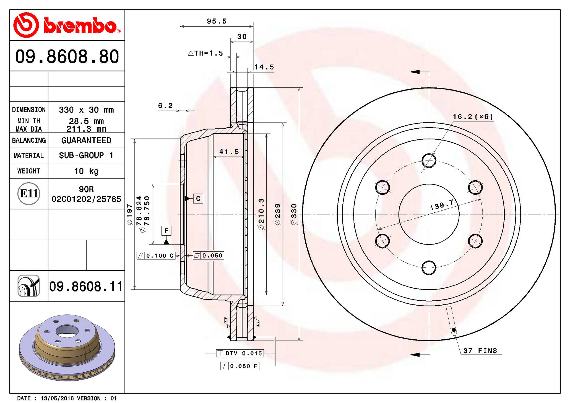 Chevrolet GMC Disc Brake Pad and Rotor Kit - Rear (330mm) (Ceramic) Brembo