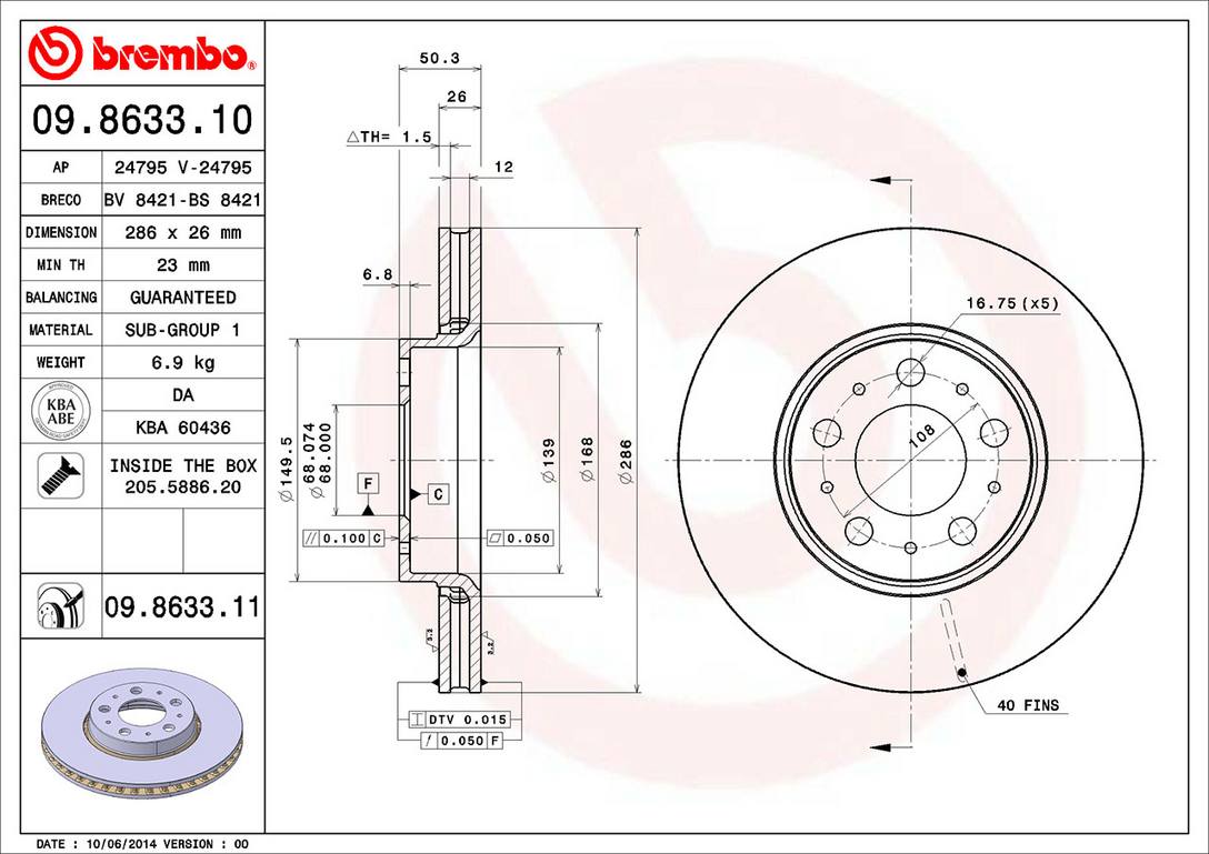 Volvo Disc Brake Rotor - Front (286mm) 31471830 Brembo