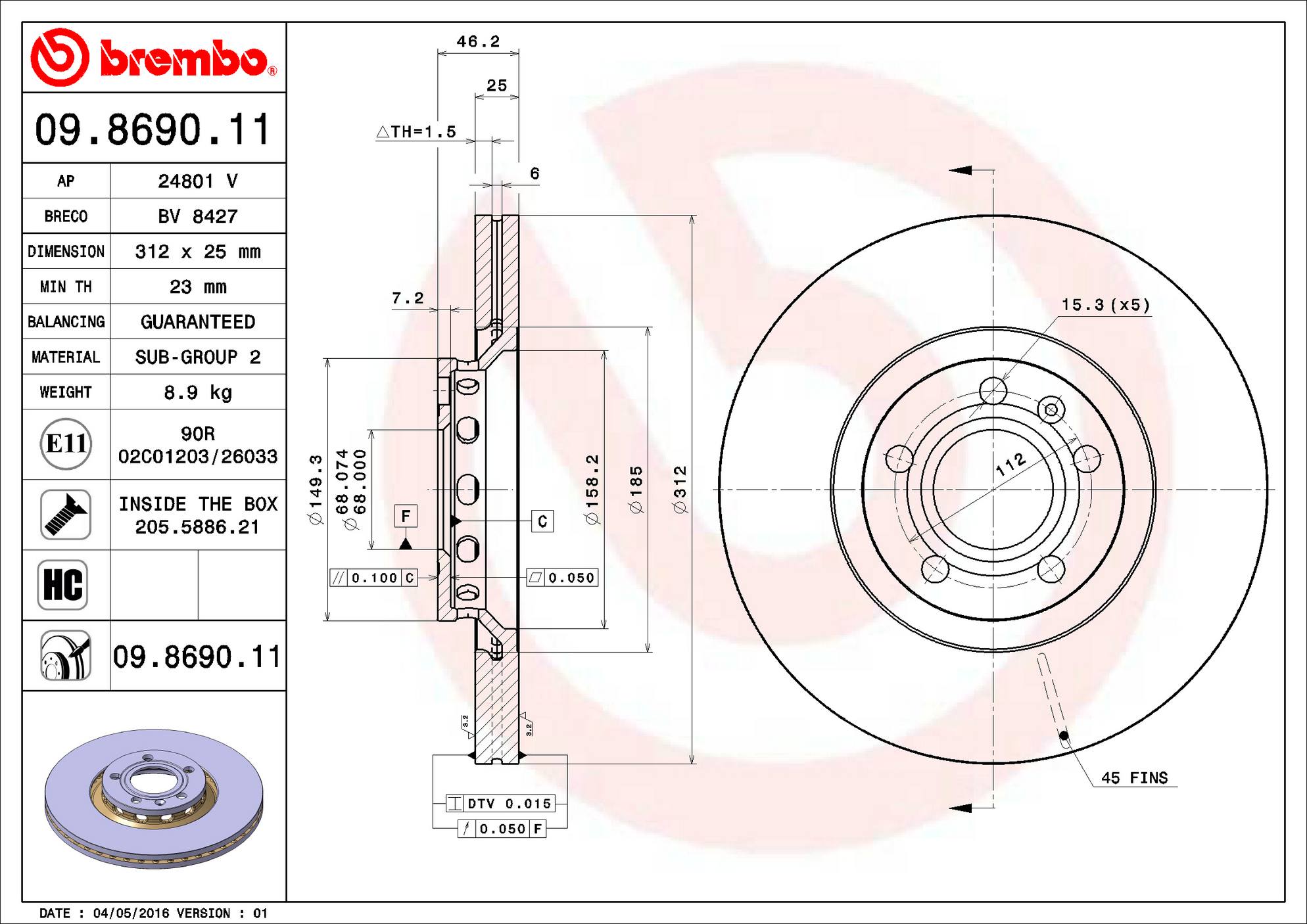 Audi Disc Brake Rotor - Front (312mm) 8E0615301R Brembo