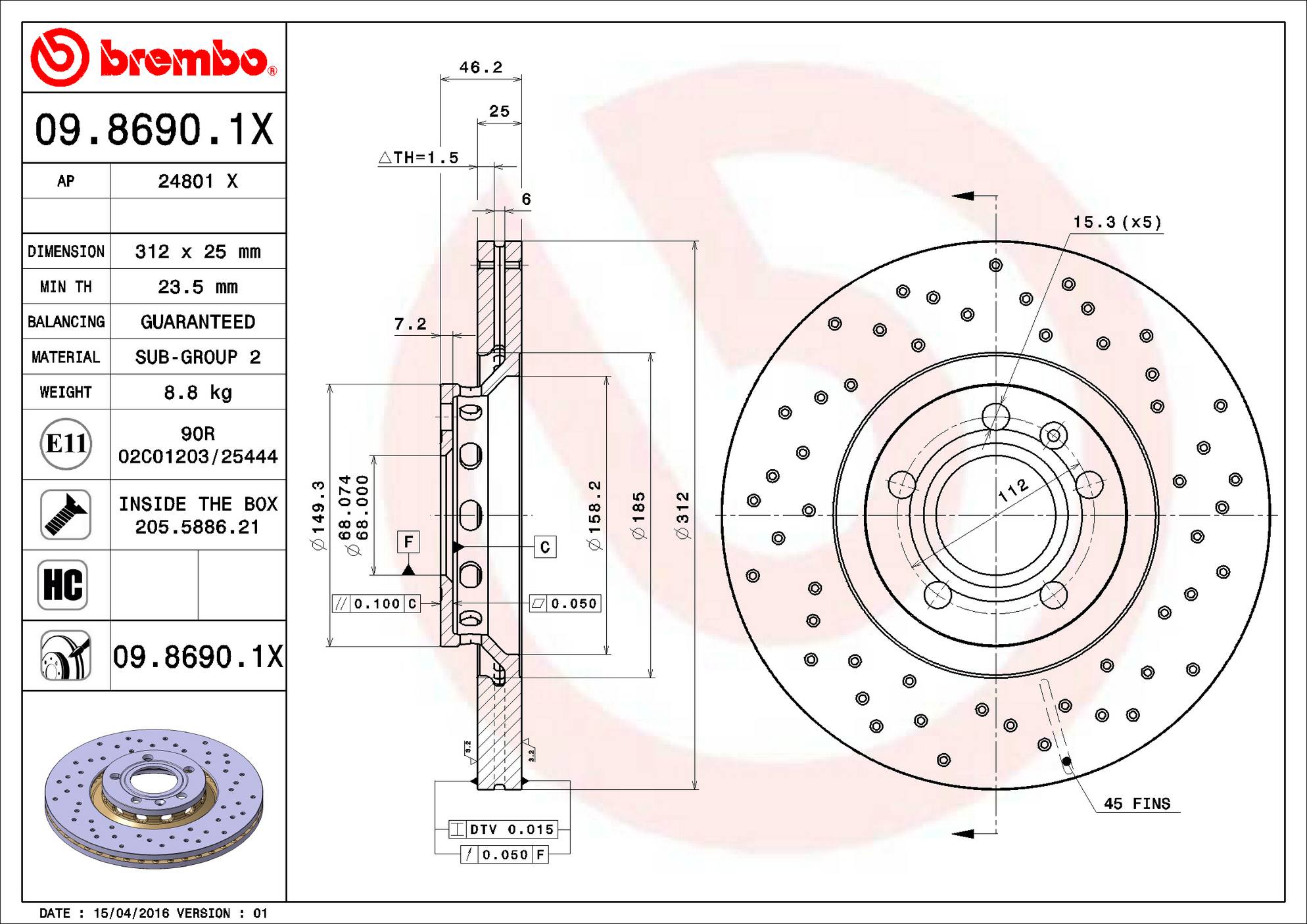 Audi Disc Brake Rotor - Front (312mm) 8E0615301R Brembo