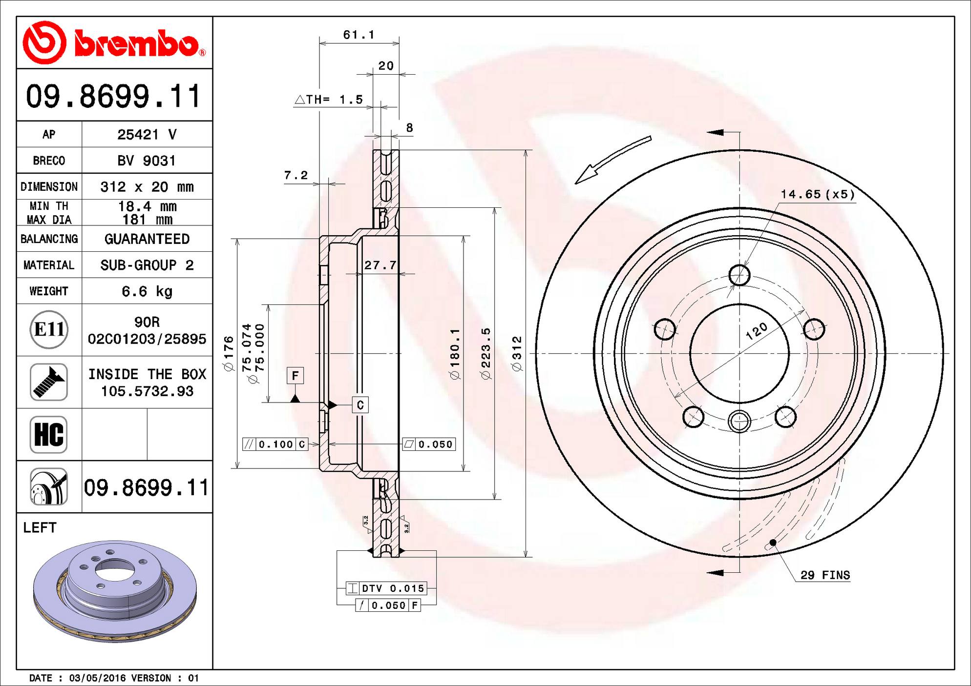 BMW Disc Brake Pad and Rotor Kit - Rear (312mm) (Ceramic) Brembo