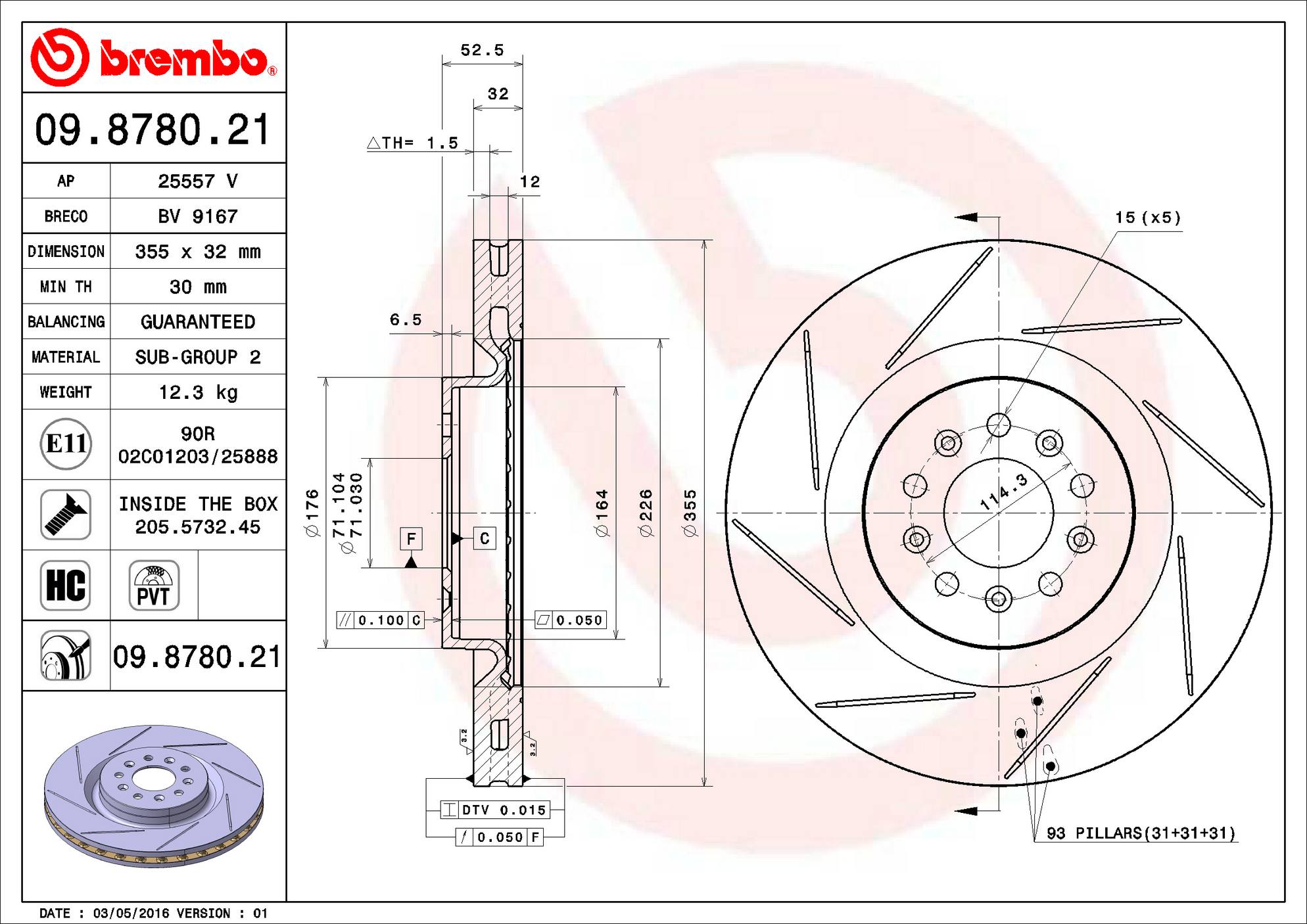 Aston Martin Disc Brake Rotor - Front (355mm) 4G432810265PK Brembo