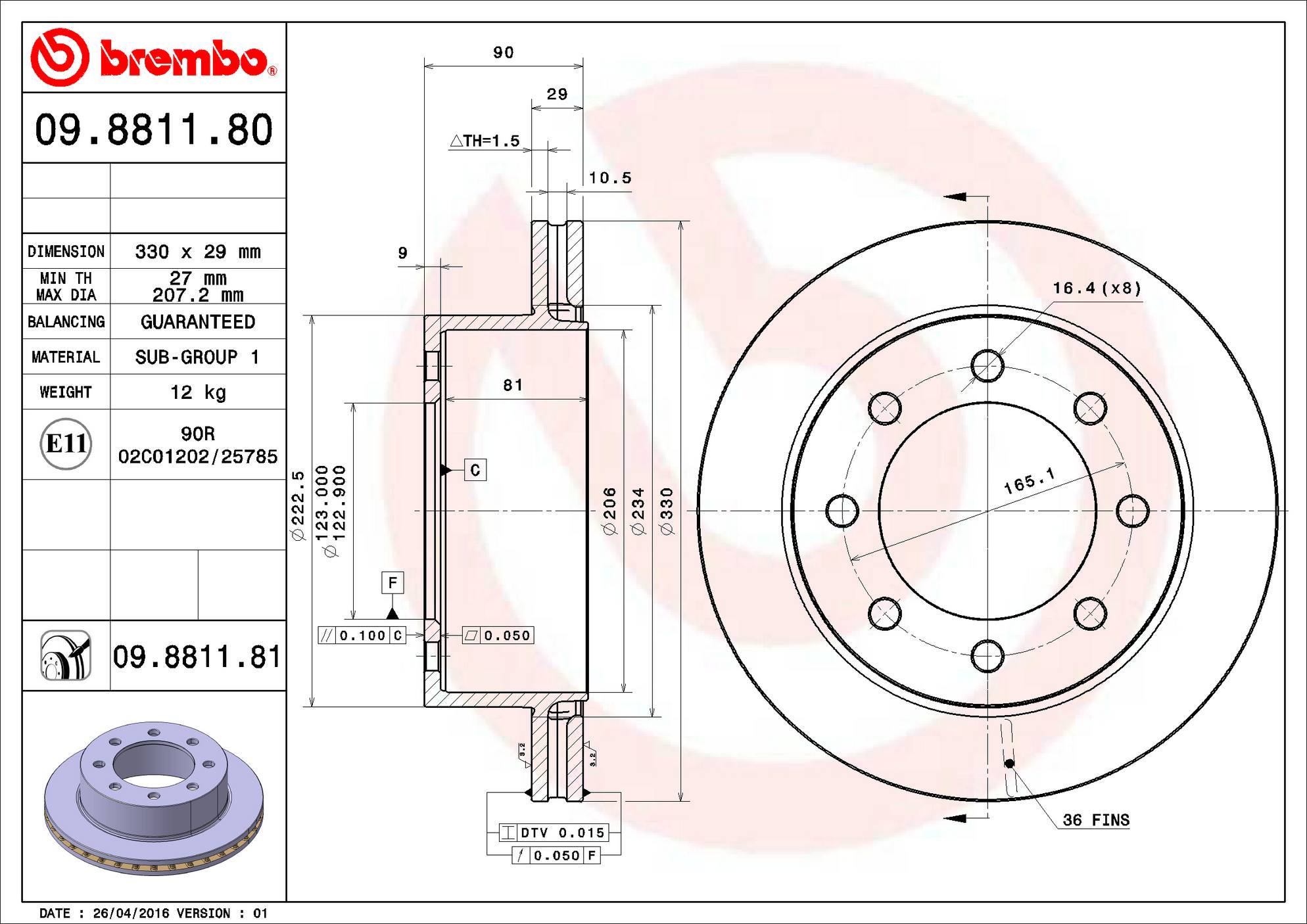 GMC Chevrolet Disc Brake Rotor - Rear (330mm) 15712803 Brembo