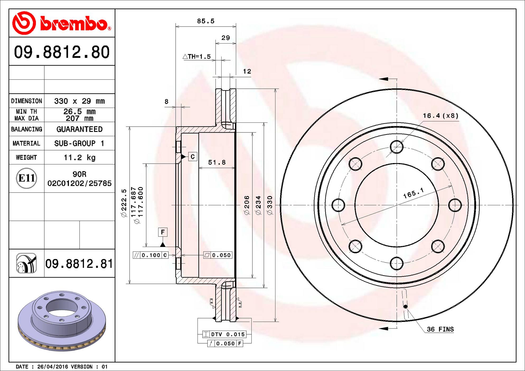 Chevrolet GMC Hummer Disc Brake Rotor - Rear (330mm) 15127537 Brembo