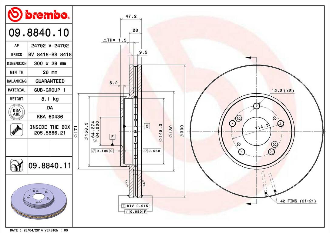 Honda Disc Brake Pad and Rotor Kit - Front (300mm) (Ceramic) Brembo