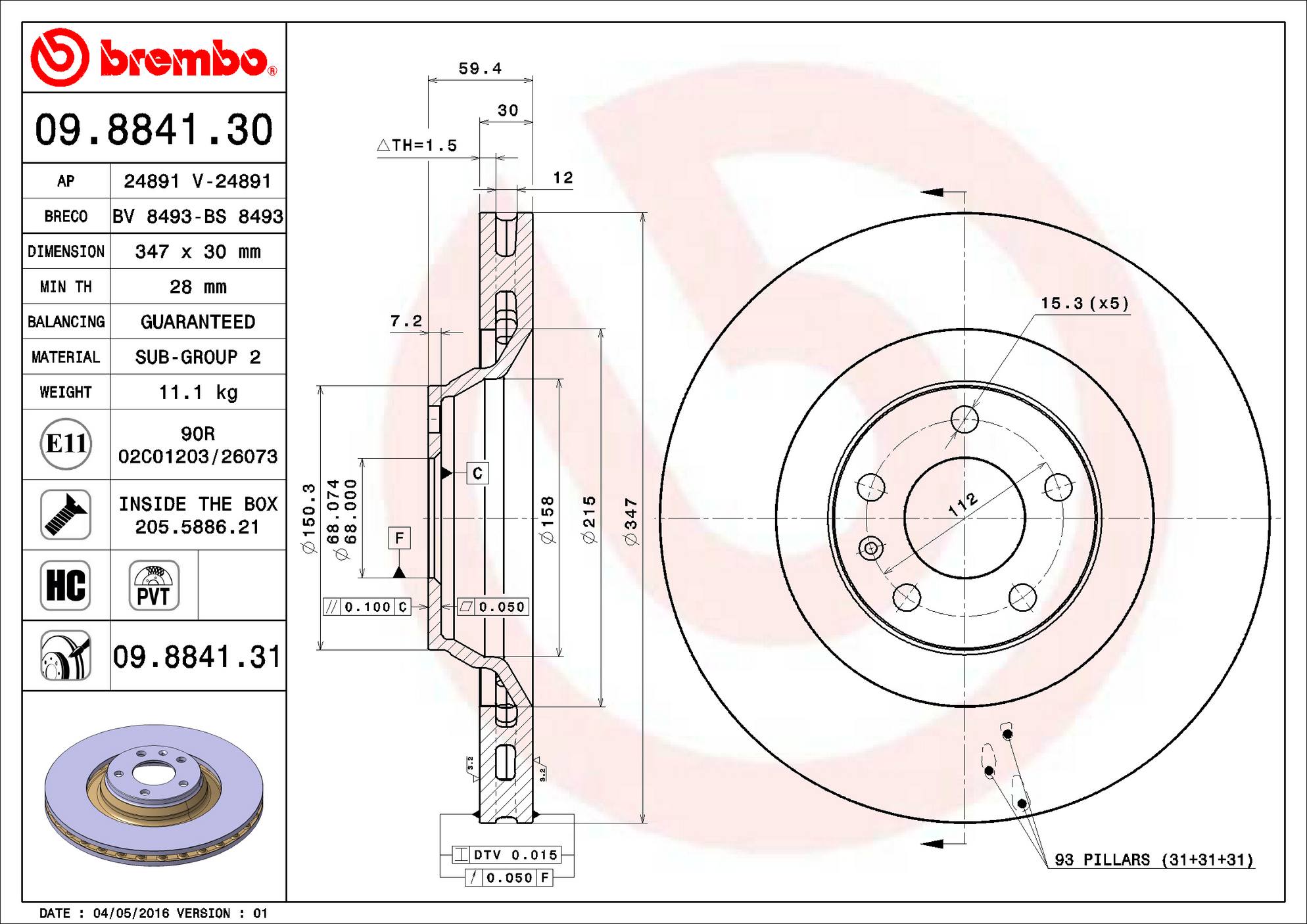 Audi Disc Brake Rotor - Front (347mm) 4F0615301G Brembo