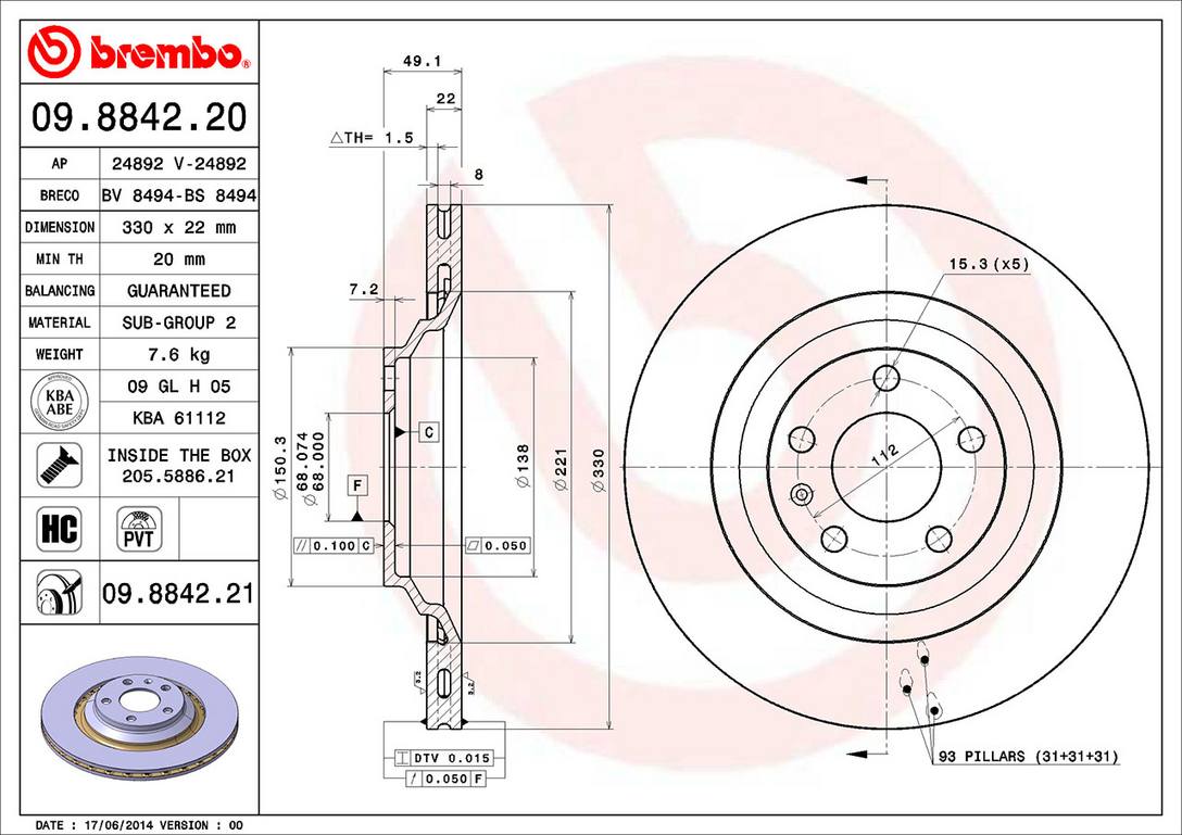 Audi Disc Brake Pad and Rotor Kit - Rear (330mm) (Low-Met) Brembo