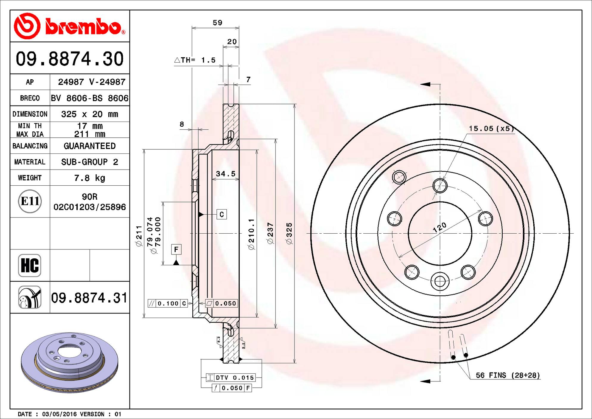 Land Rover Disc Brake Pad and Rotor Kit - Rear (325mm) (Low-Met) Brembo