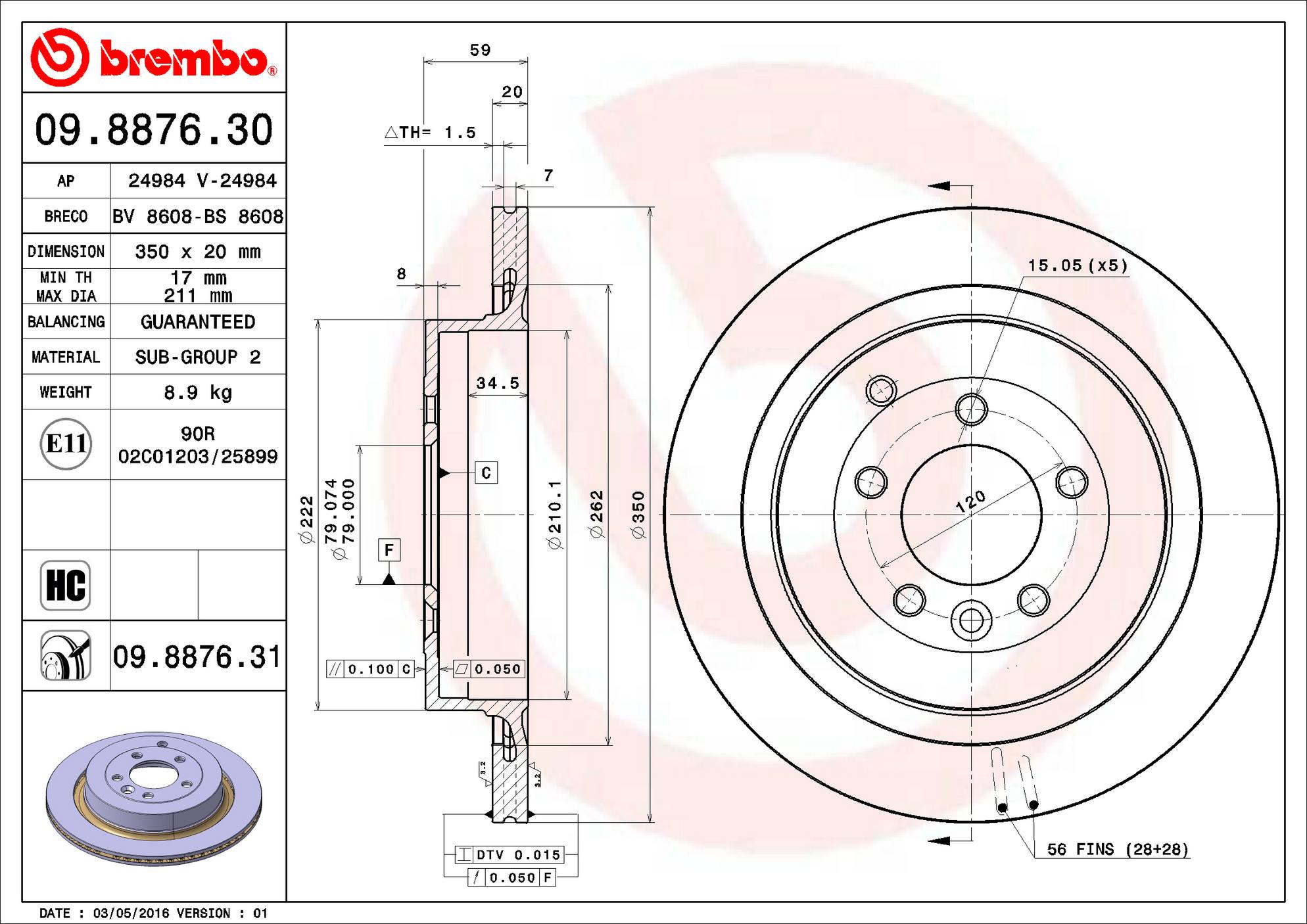 Land Rover Disc Brake Pad and Rotor Kit - Rear (350mm) (Ceramic) Brembo