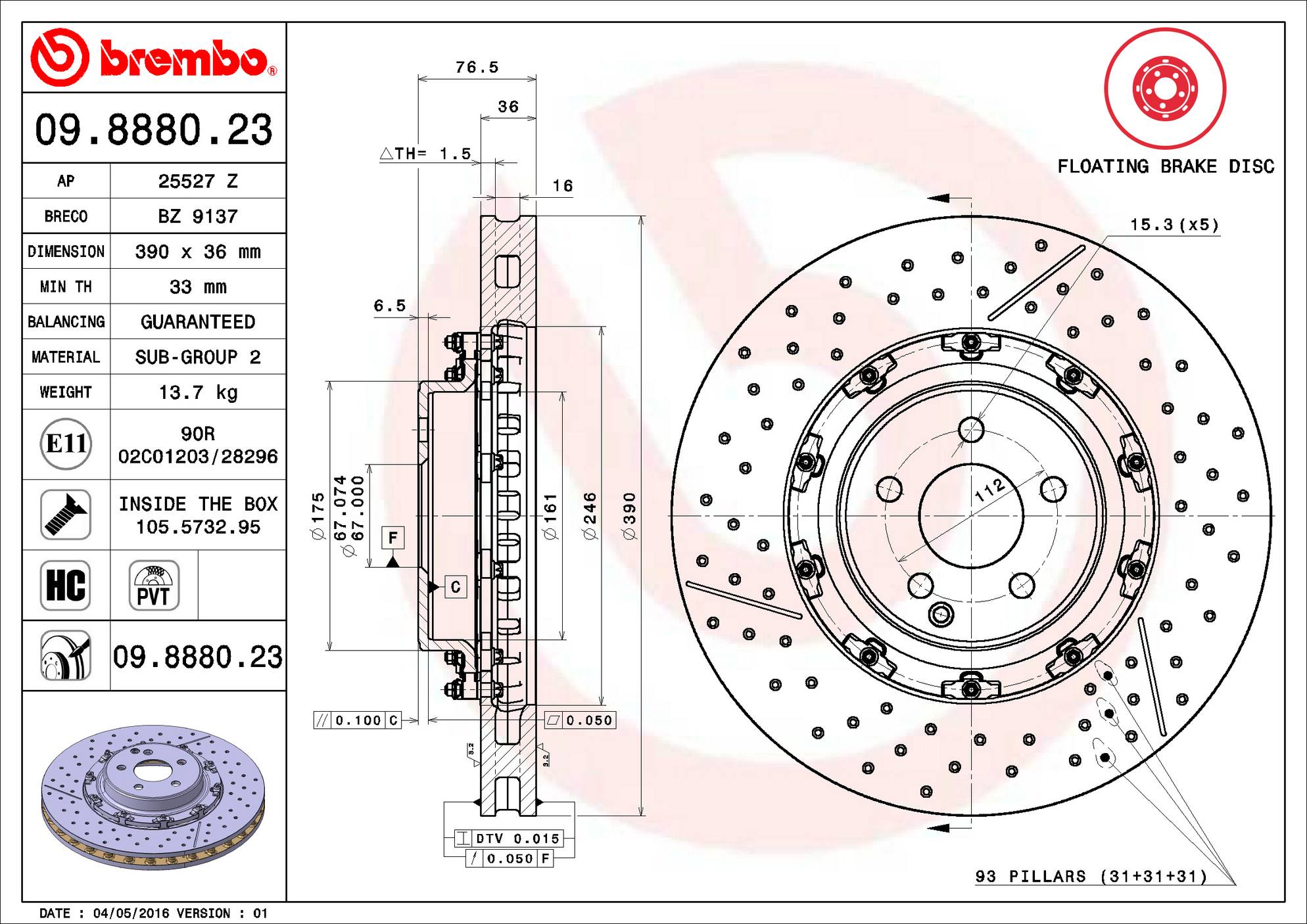 Mercedes Disc Brake Rotor - Front (390mm) 2204212612 Brembo