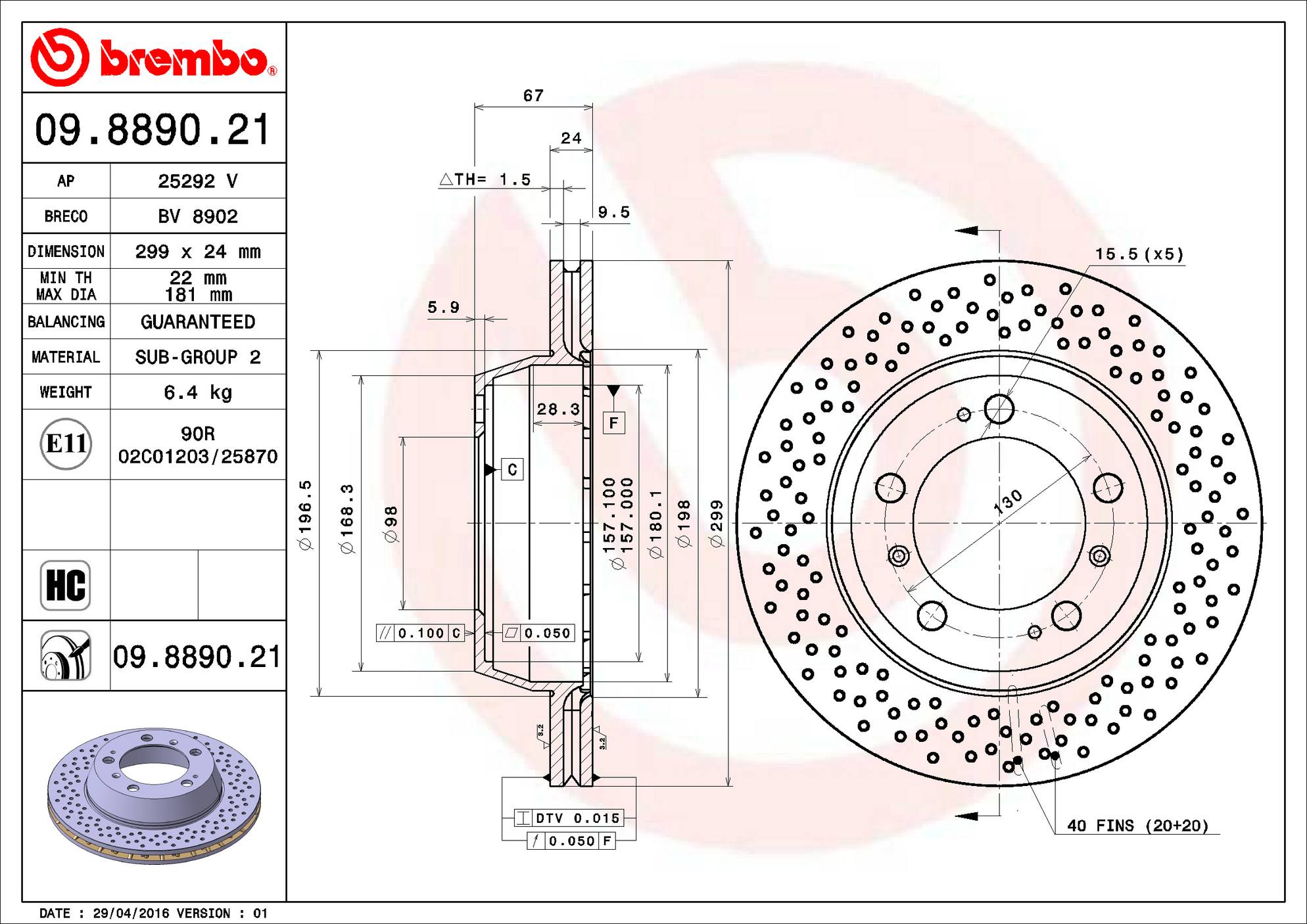 Porsche Disc Brake Rotor - Rear (299mm) 98735240301 Brembo