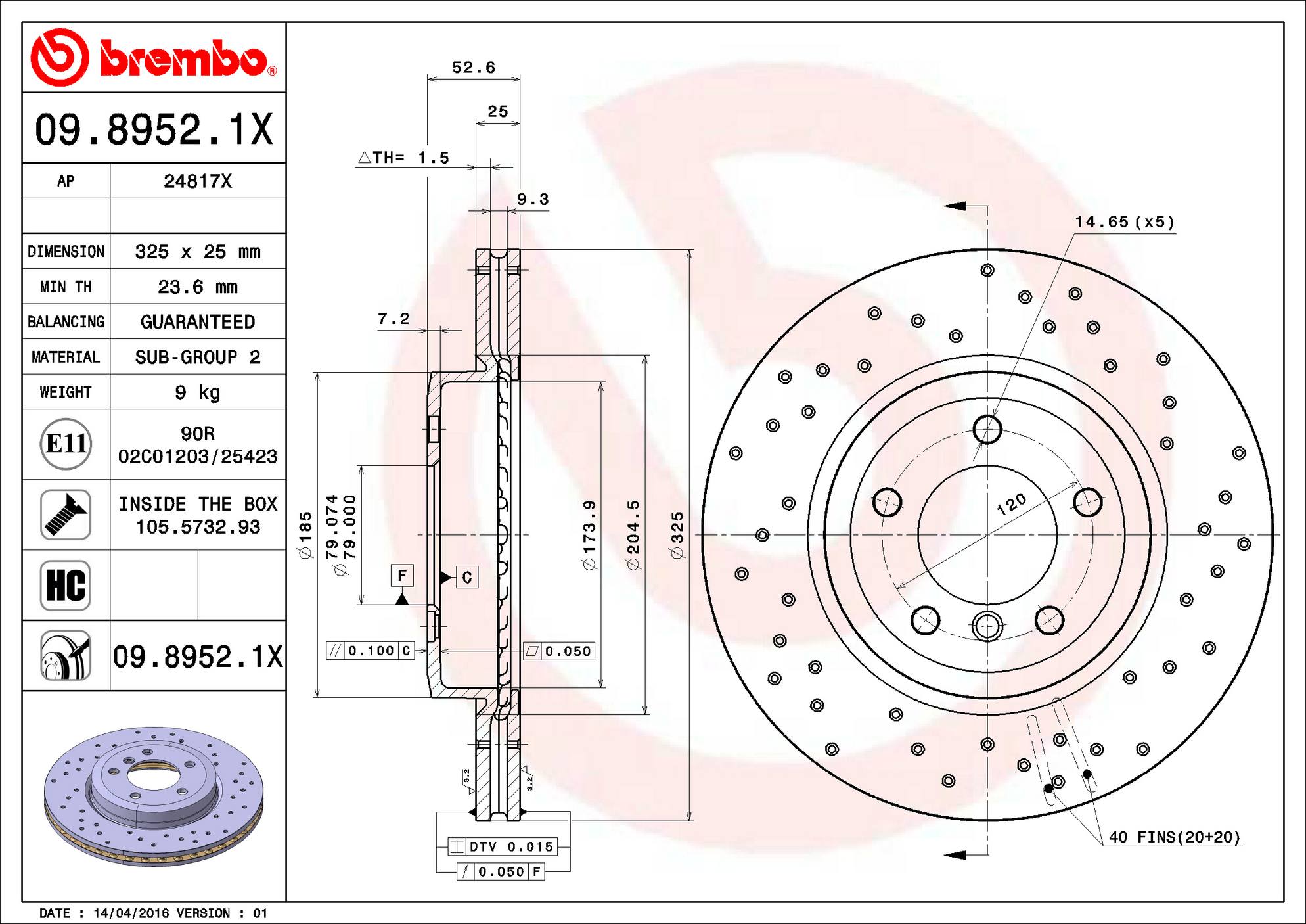 BMW Disc Brake Rotor - Front (325mm) 34116864047 Brembo