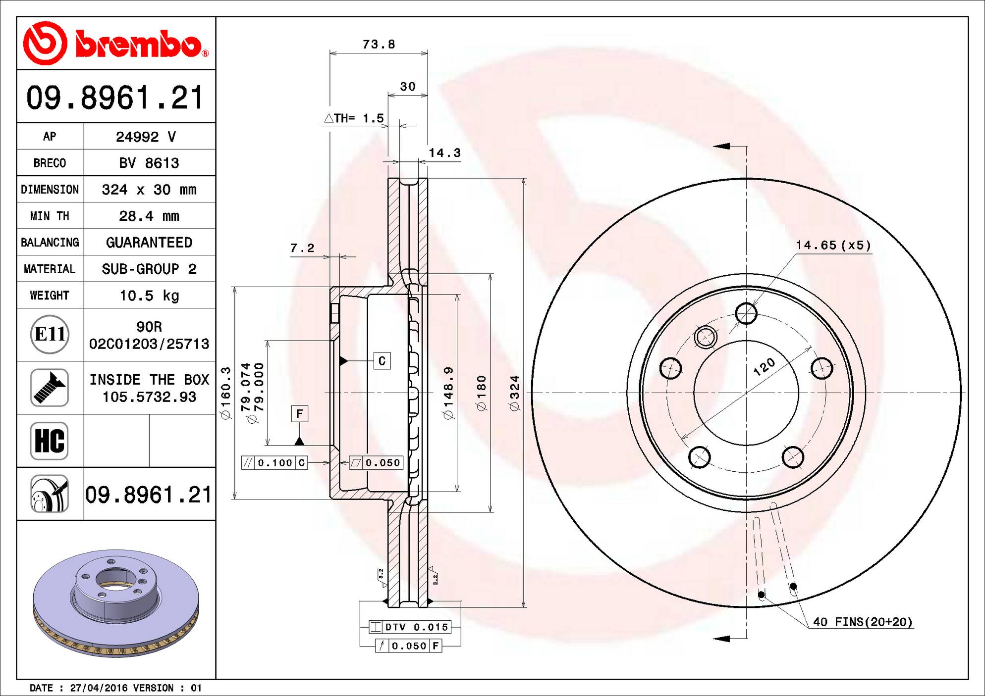 BMW Disc Brake Rotor - Front (324mm) 34116767059 Brembo