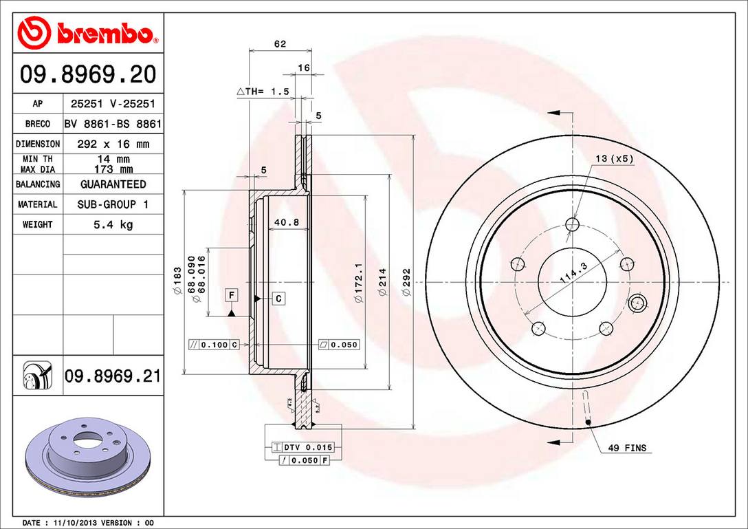 Nissan Infiniti Disc Brake Rotor - Rear (292mm) 432068H702 Brembo