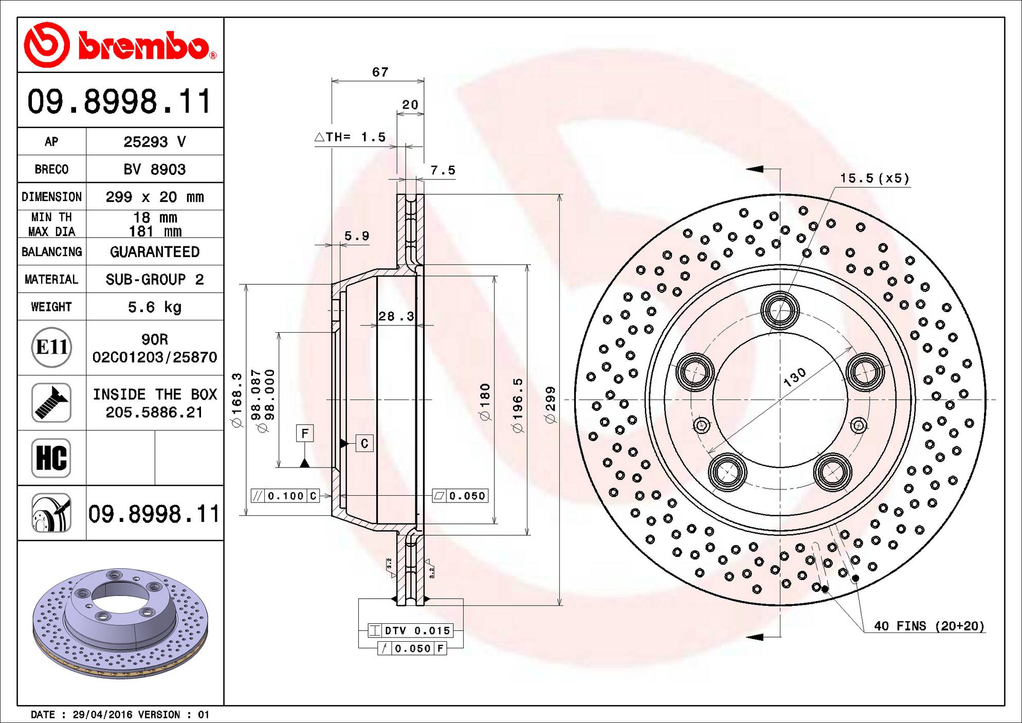 Porsche Disc Brake Rotor - Rear (299mm) 98735240101 Brembo