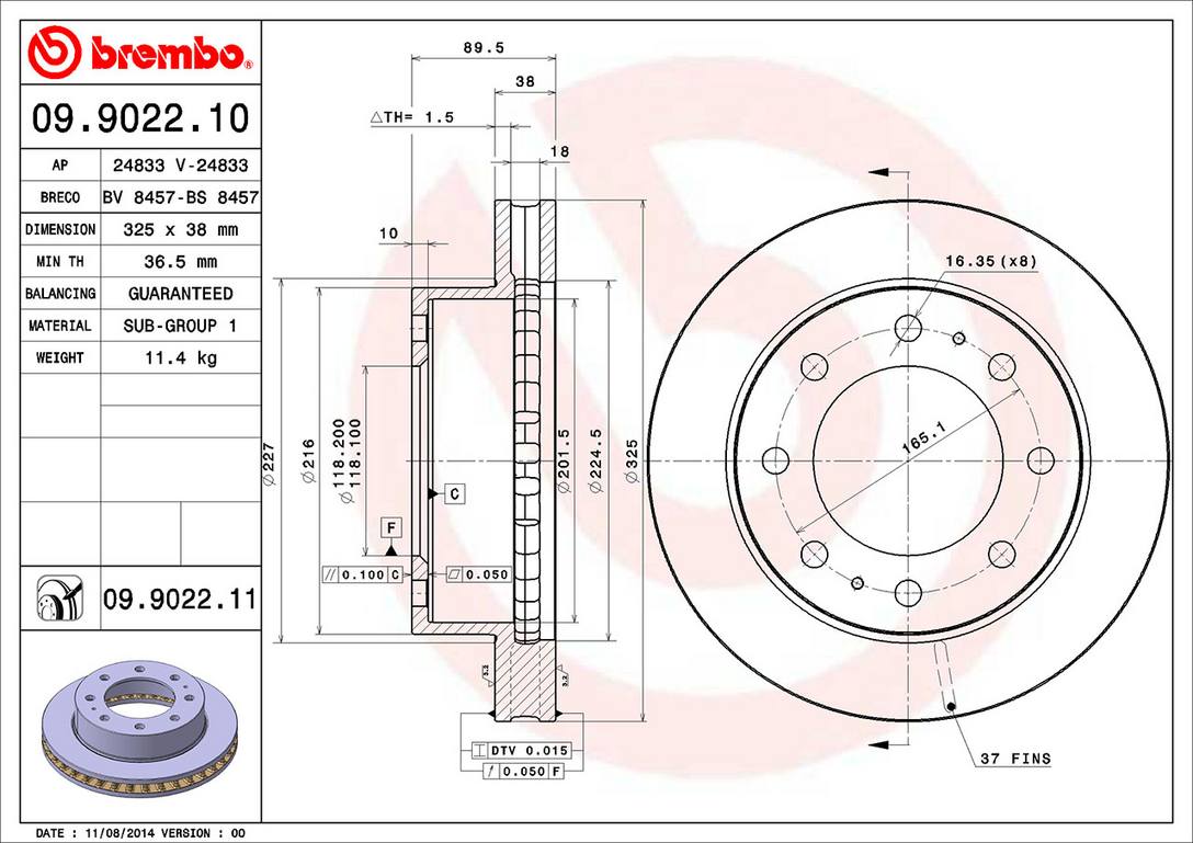 GMC Cadillac Chevrolet Disc Brake Rotor - Front (325mm) 15942195 Brembo