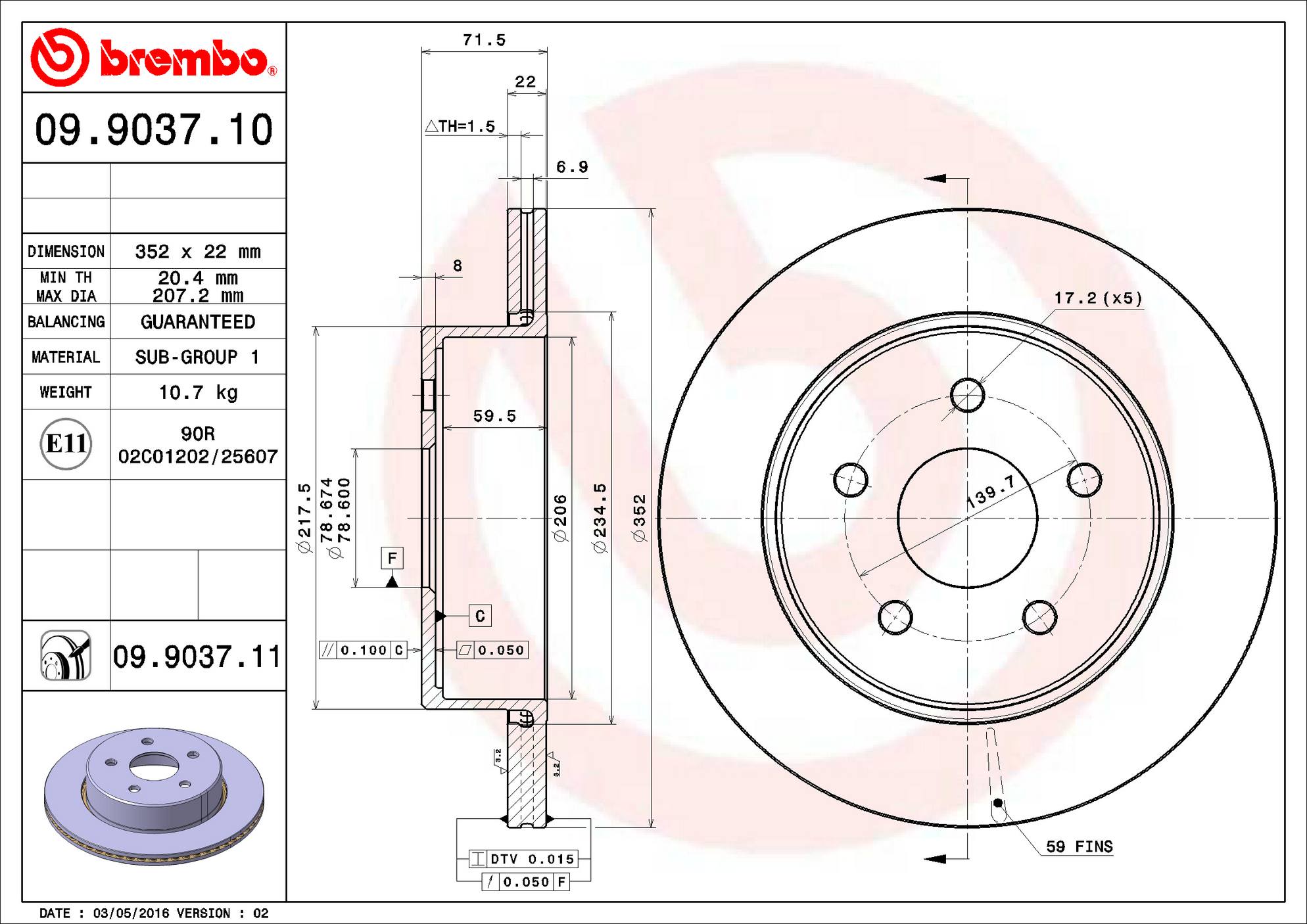 Ram Chrysler Dodge Disc Brake Pad and Rotor Kit - Rear (352mm) (Ceramic) Brembo