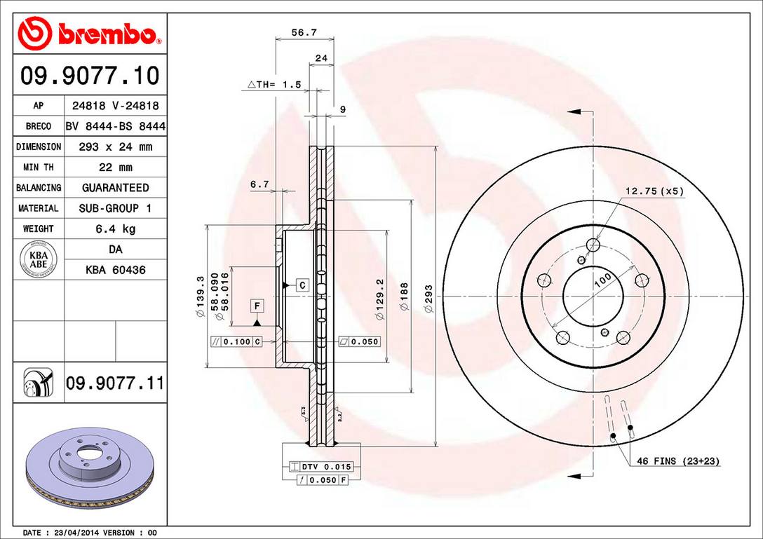 Subaru Saab Disc Brake Rotor - Front (293mm) 26310AC041 Brembo