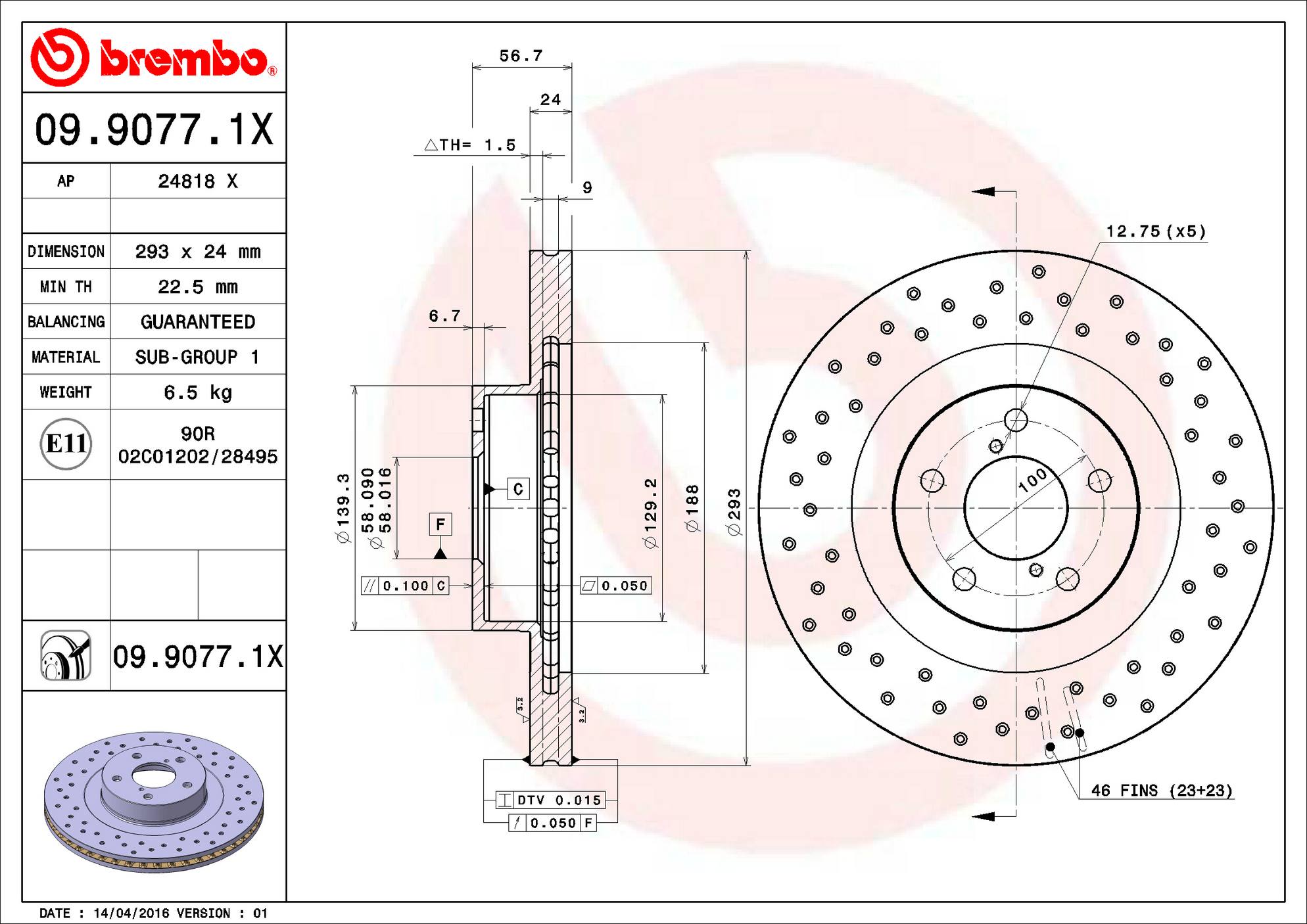 Subaru Disc Brake Pad and Rotor Kit - Front (293mm) (Ceramic) (Xtra) Brembo