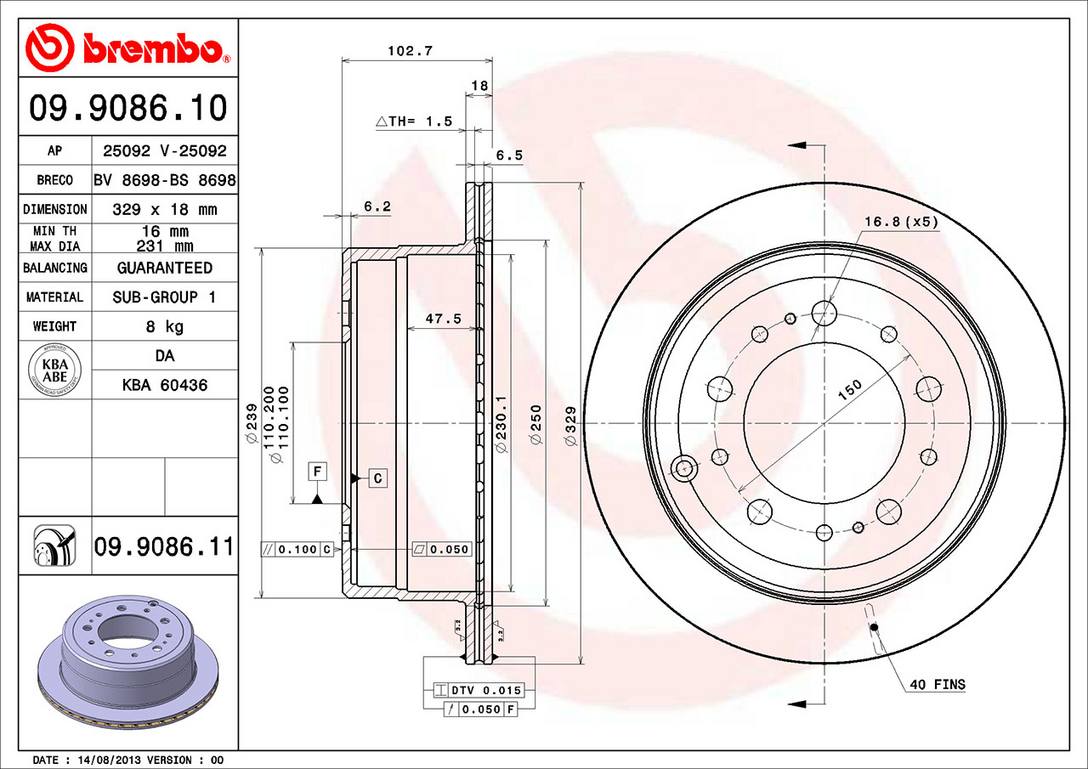 Toyota Lexus Disc Brake Rotor - Rear (329mm) 4243160281 Brembo