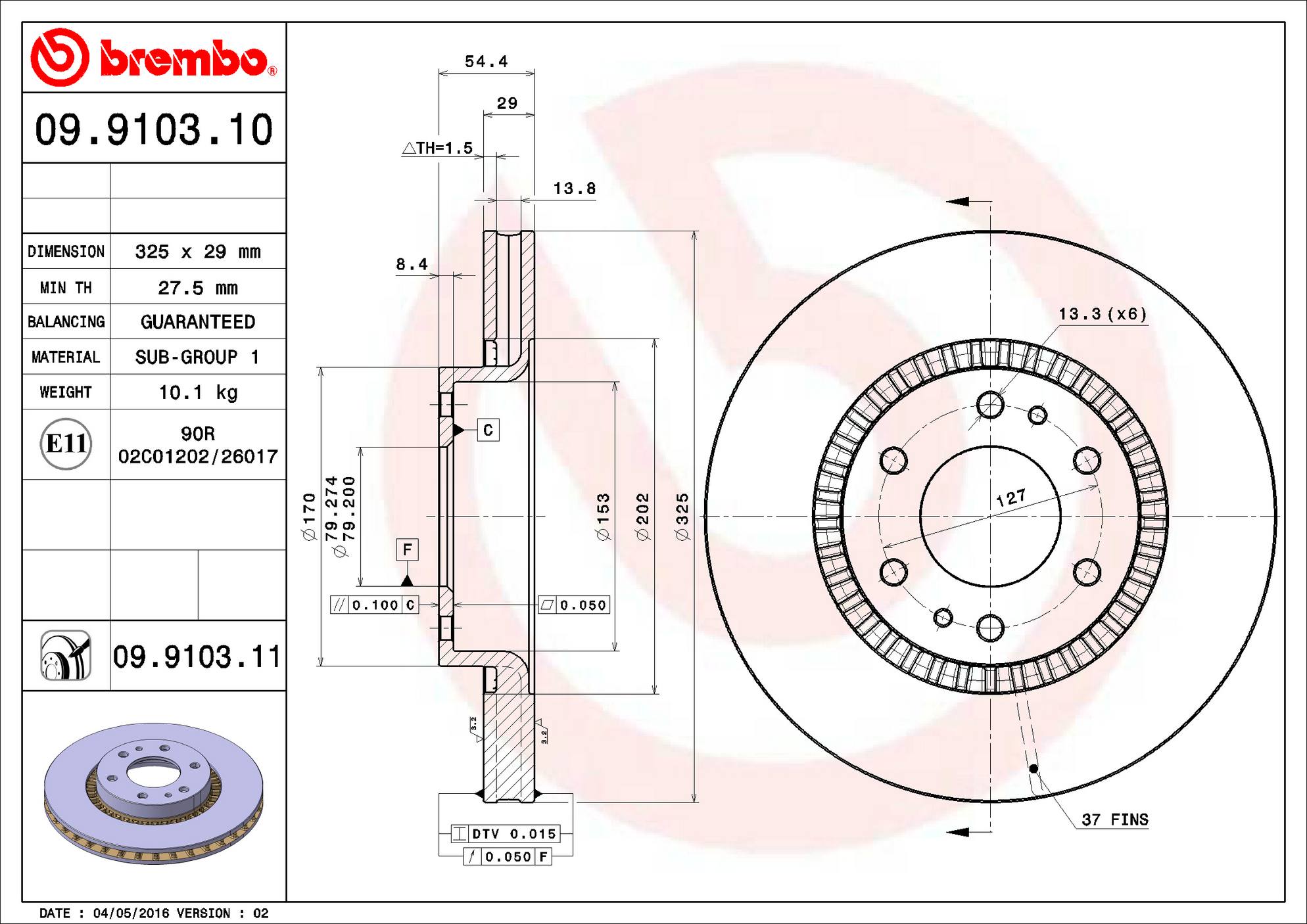 GMC Buick Chevrolet Disc Brake Rotor - Front (325mm) 9180606650 Brembo