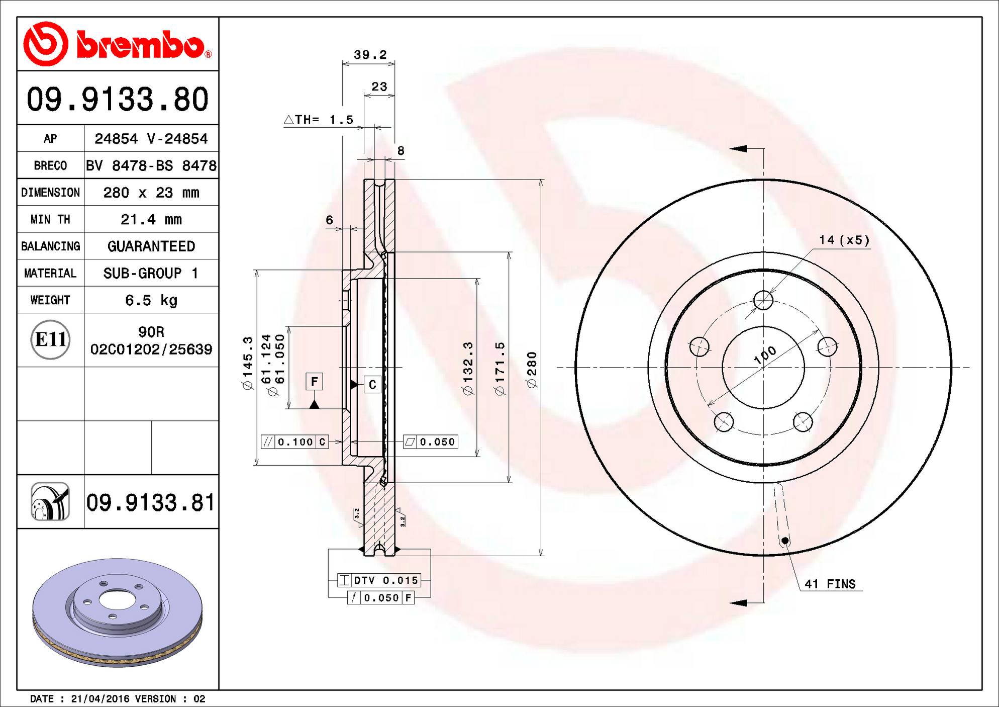 Chrysler Dodge Disc Brake Rotor - Front (281mm) 4509994AD Brembo