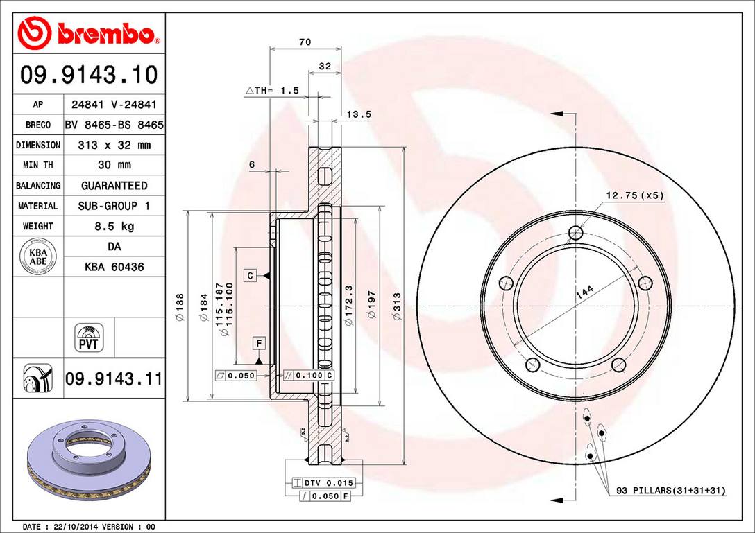 Toyota Lexus Disc Brake Rotor - Front (313mm) 4351260171 Brembo