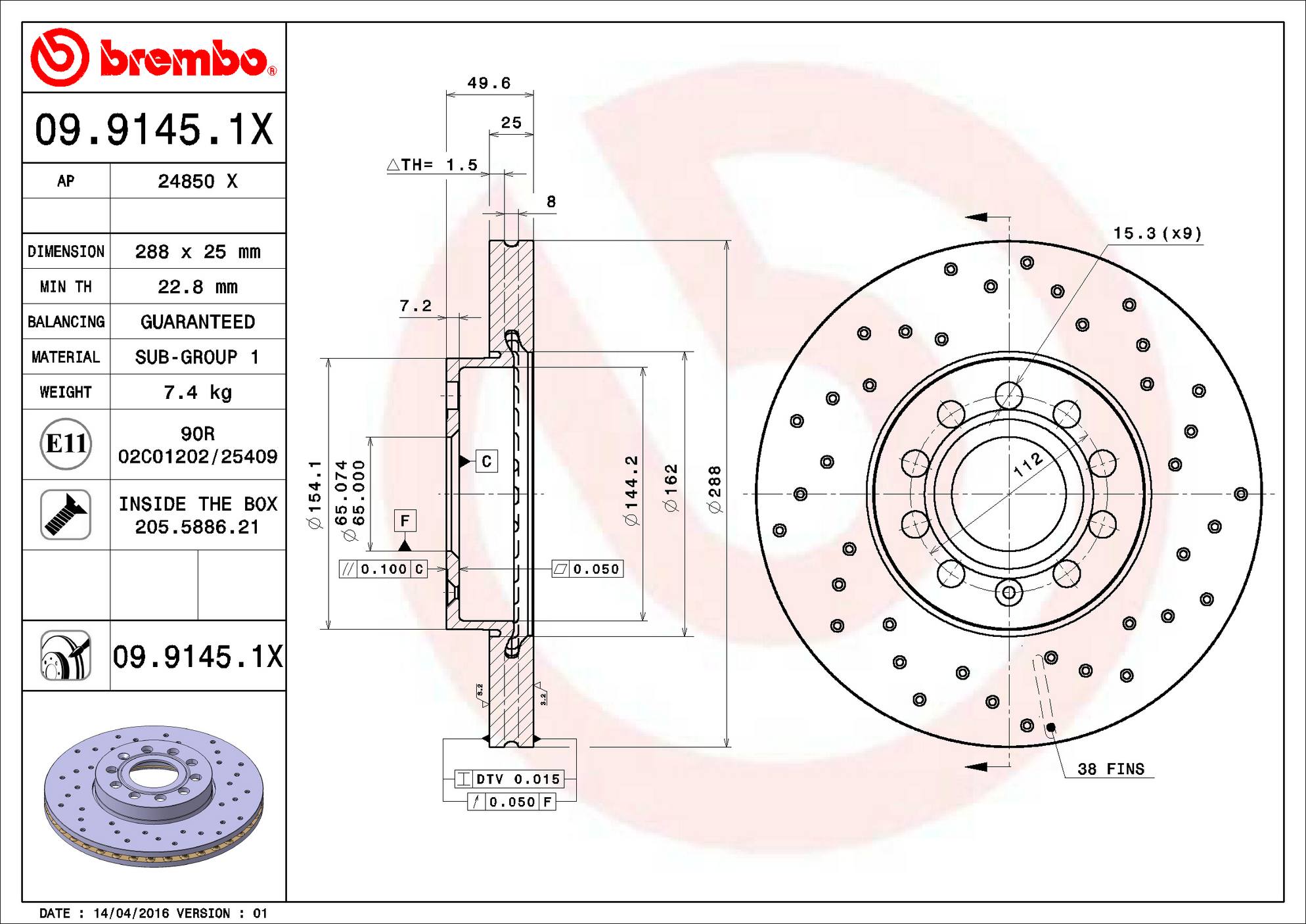 Audi Volkswagen Disc Brake Pad and Rotor Kit - Front (288mm) (Ceramic) (Xtra) Brembo